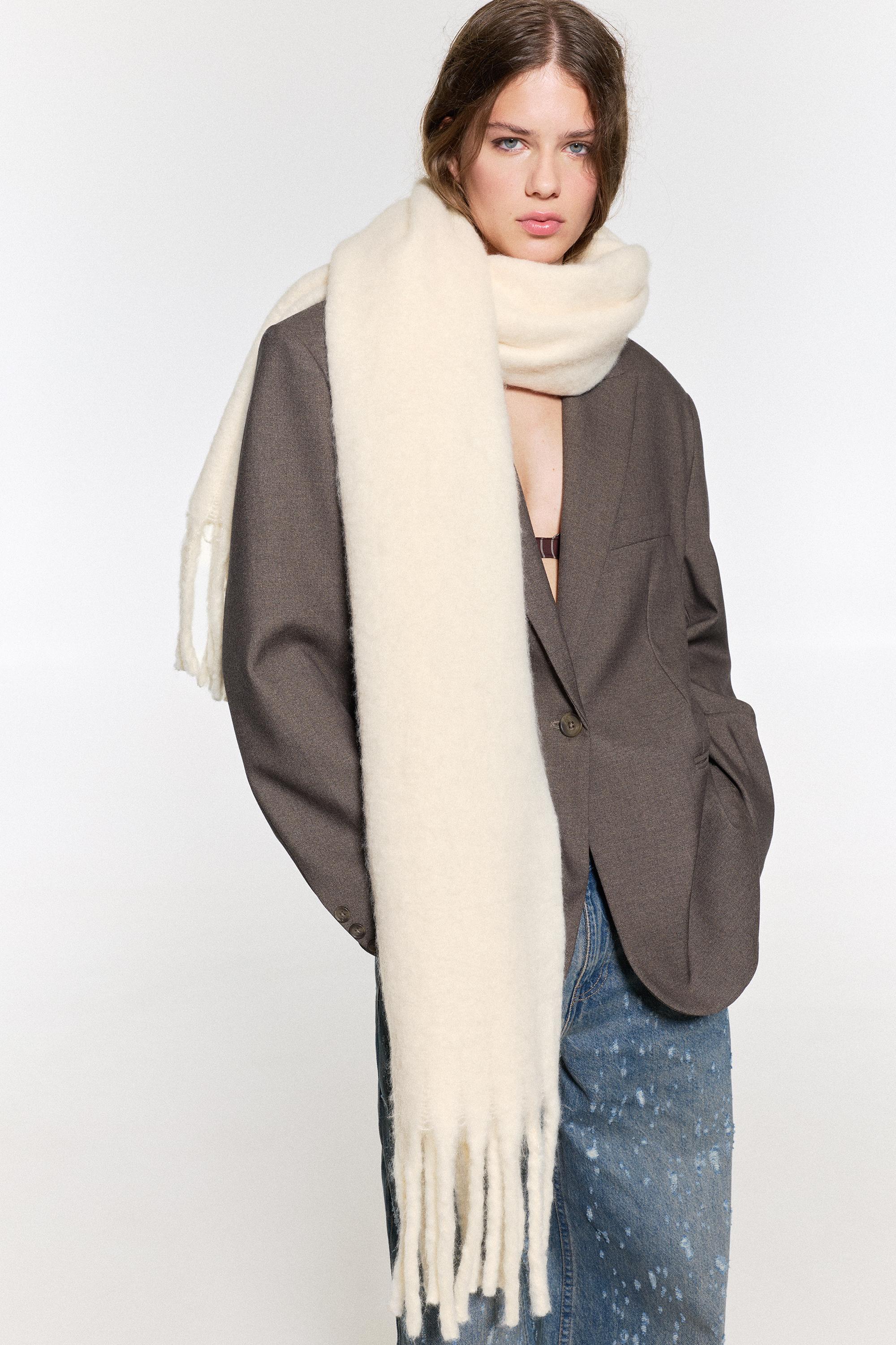 Maxi mohair-effect scarf — Ecru