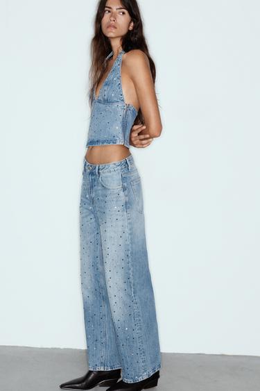 Baggy jeans with rhinestones — Medium blue 4
