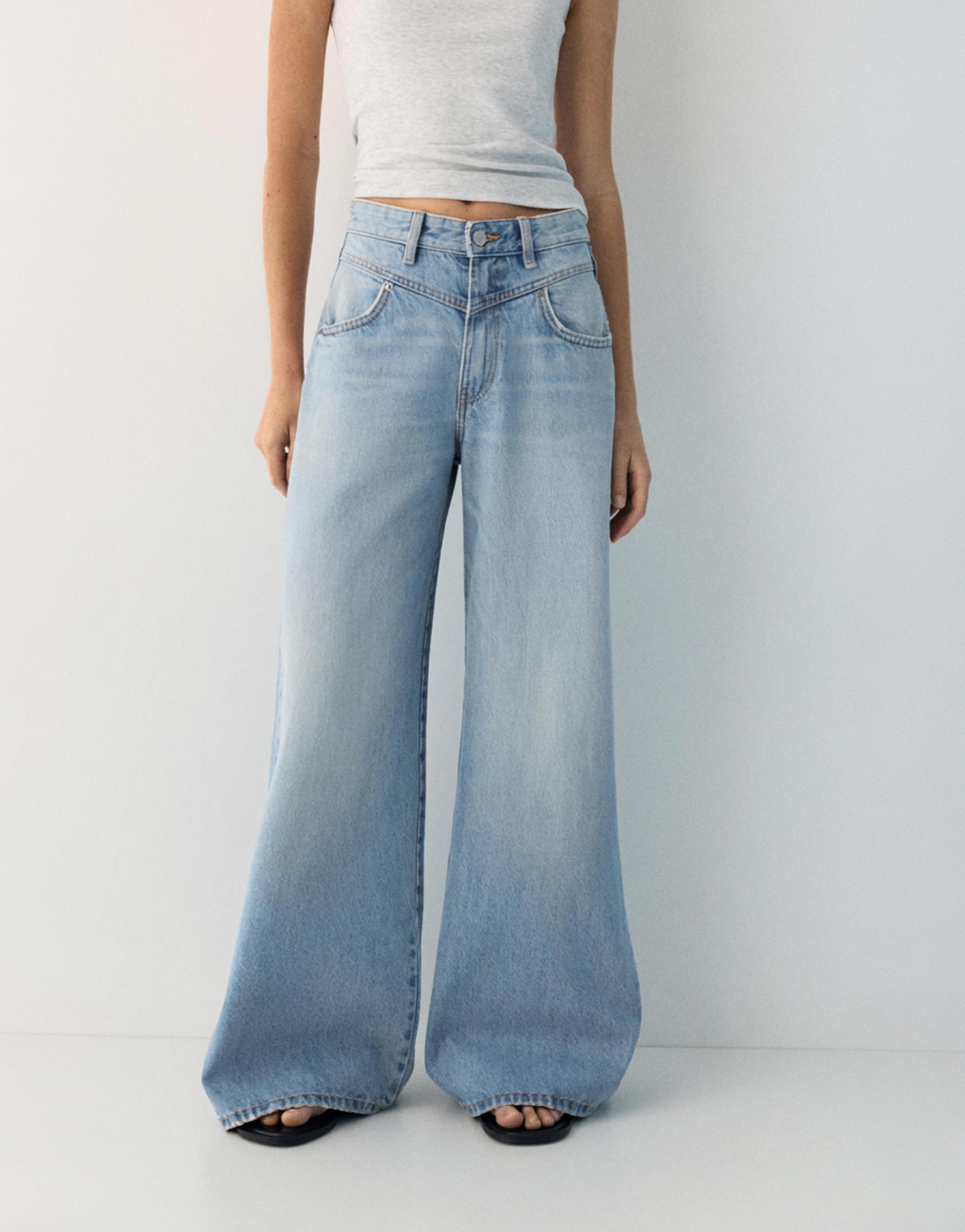 Super wide-leg jeans with seams — Pale blue