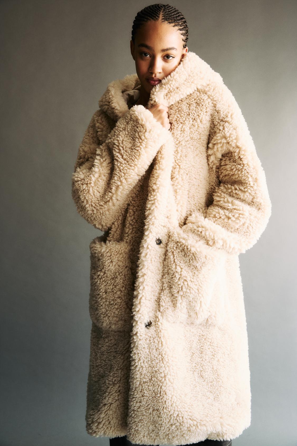 Faux Fur Abrigos Pullandbear Abrigo Largo Abrigo Pelo Granate