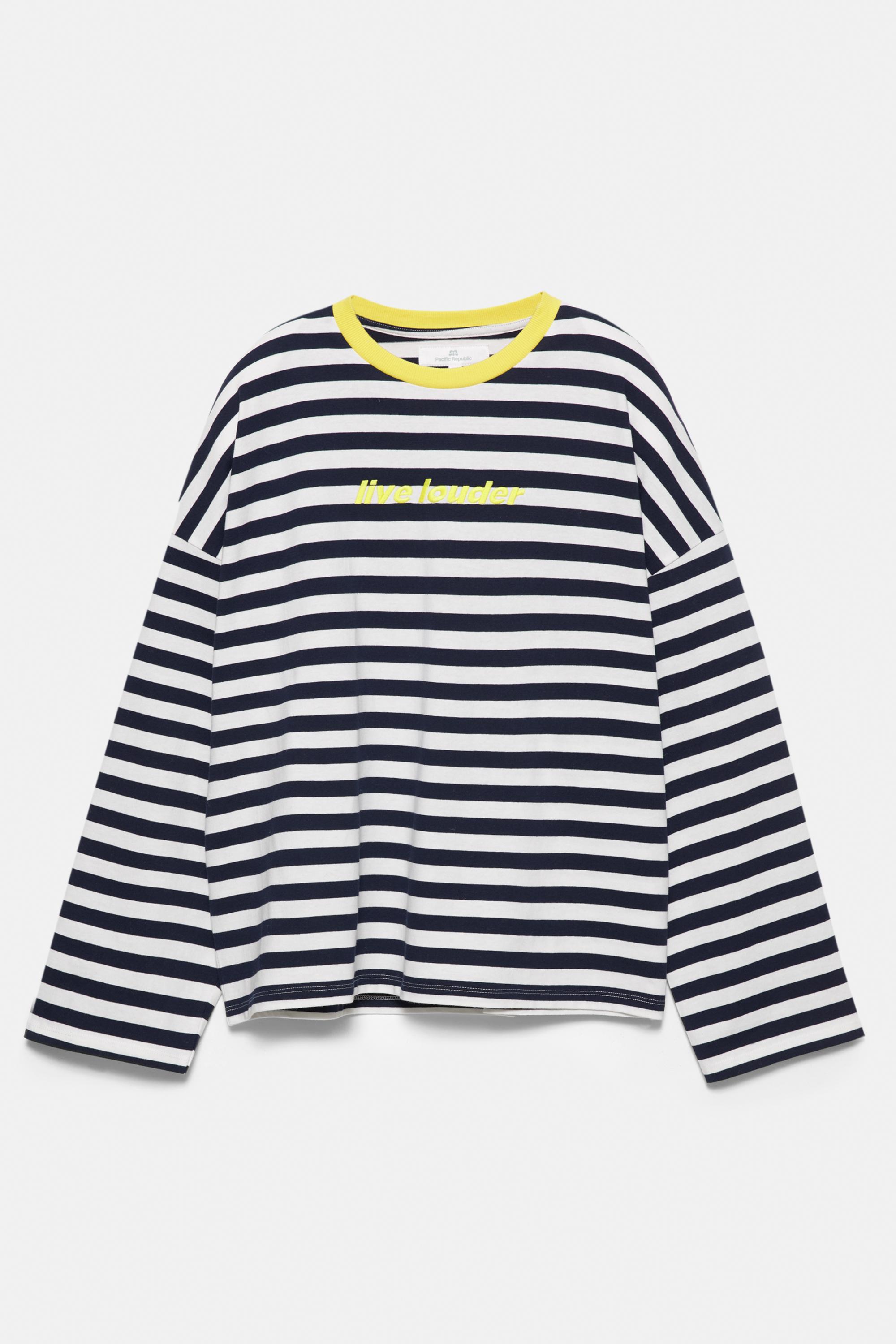 Striped T-shirt with contrast embroidery