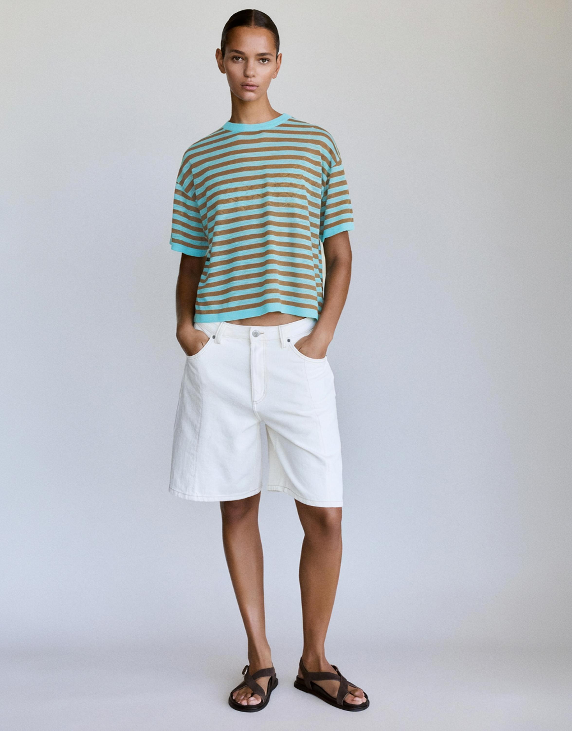 Striped knit T-shirt — Turquoise