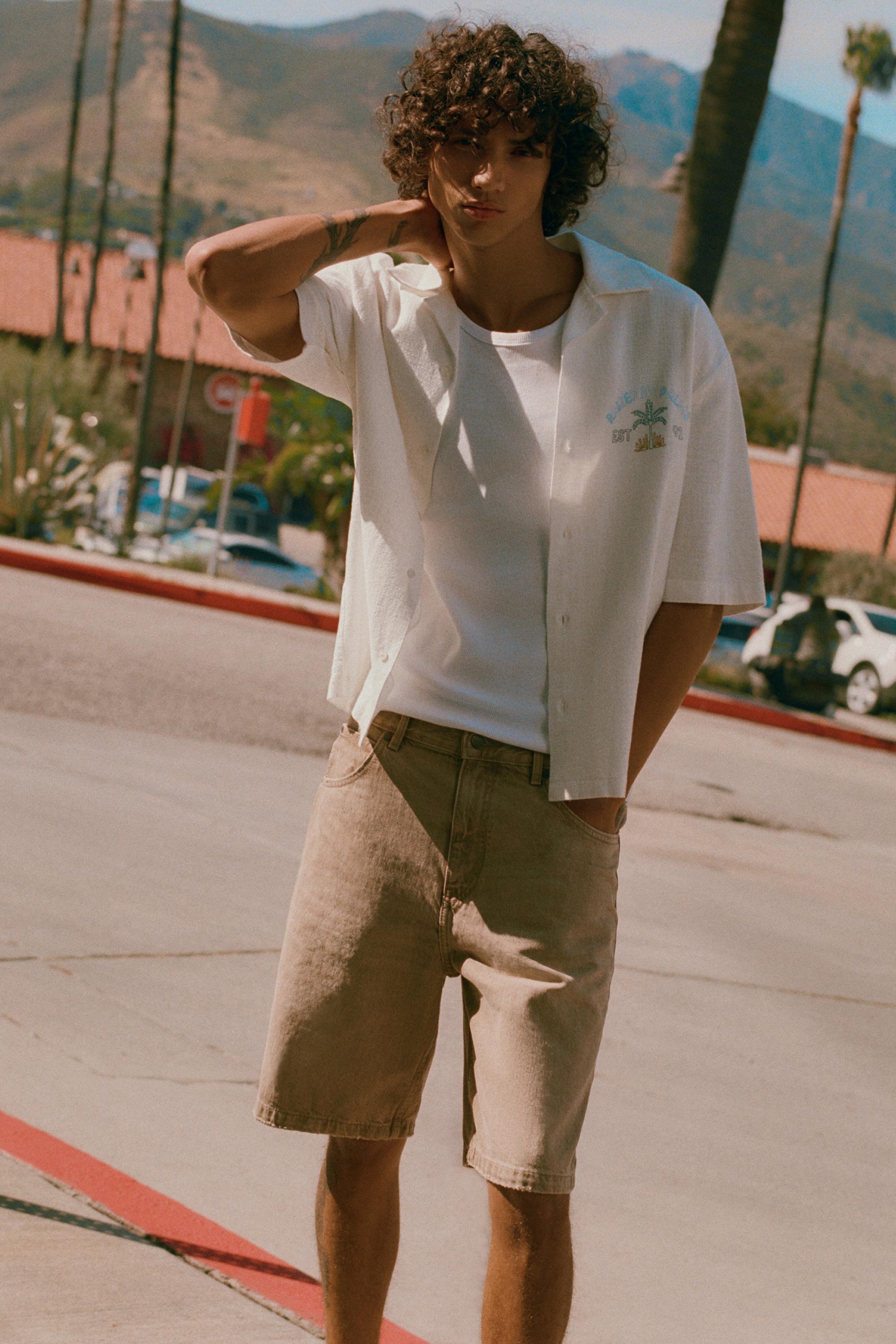 Baggy denim Bermuda shorts — Medium ecru
