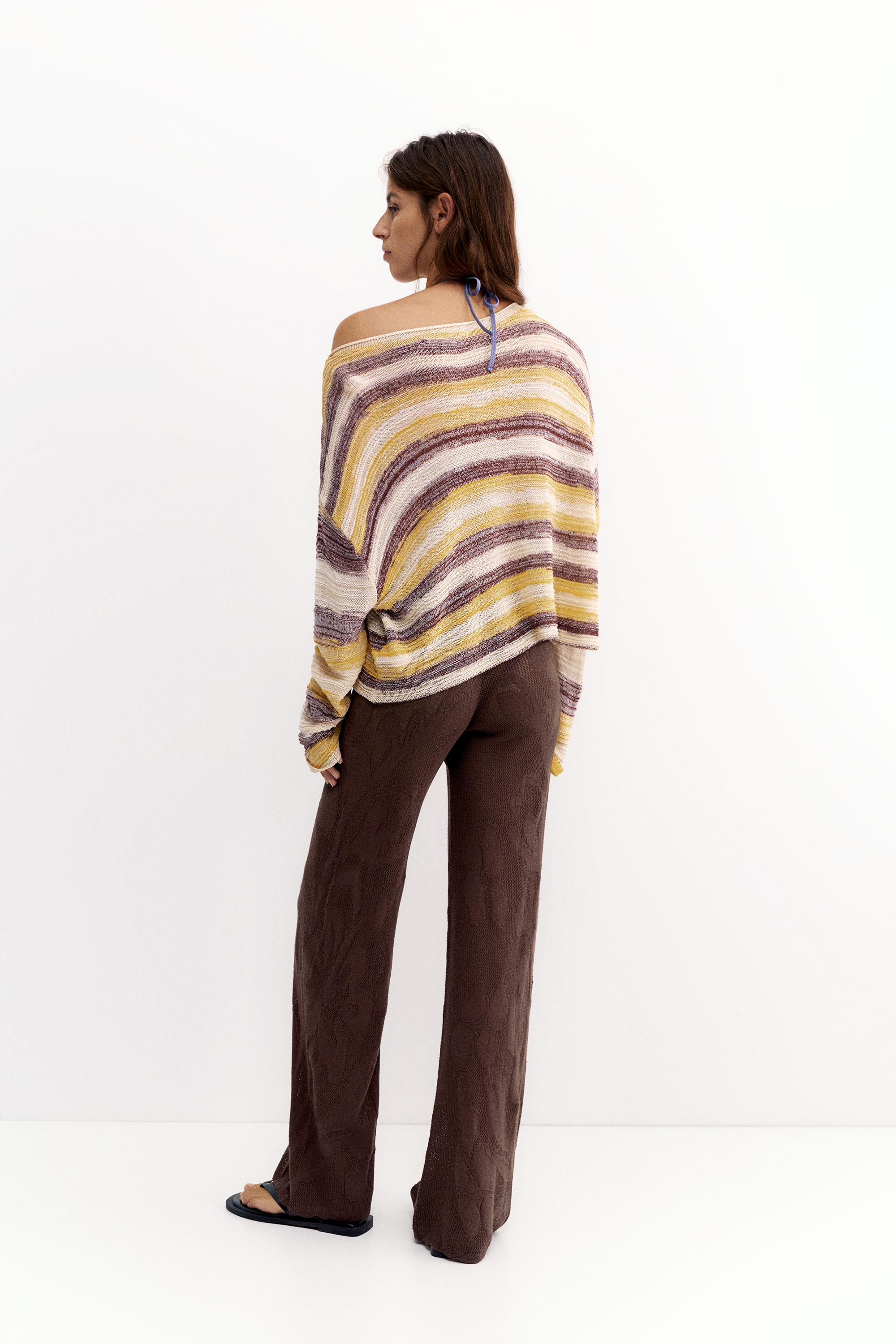 Brown floral crochet trousers — Brown
