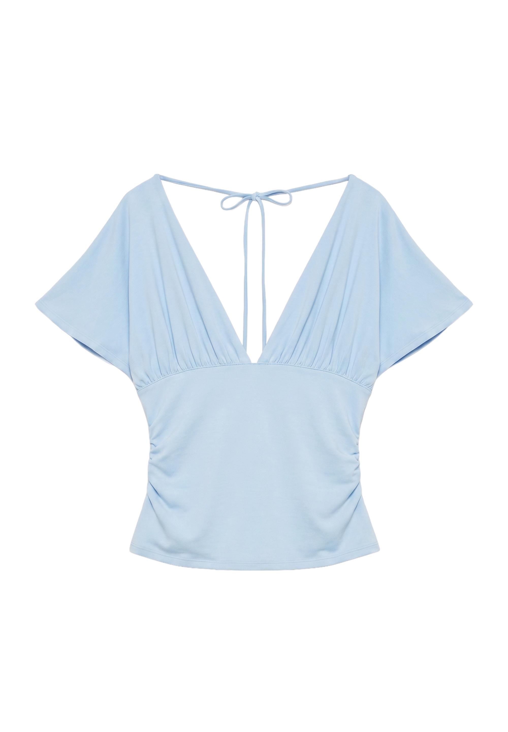 Gathered V-neck top — Pale blue