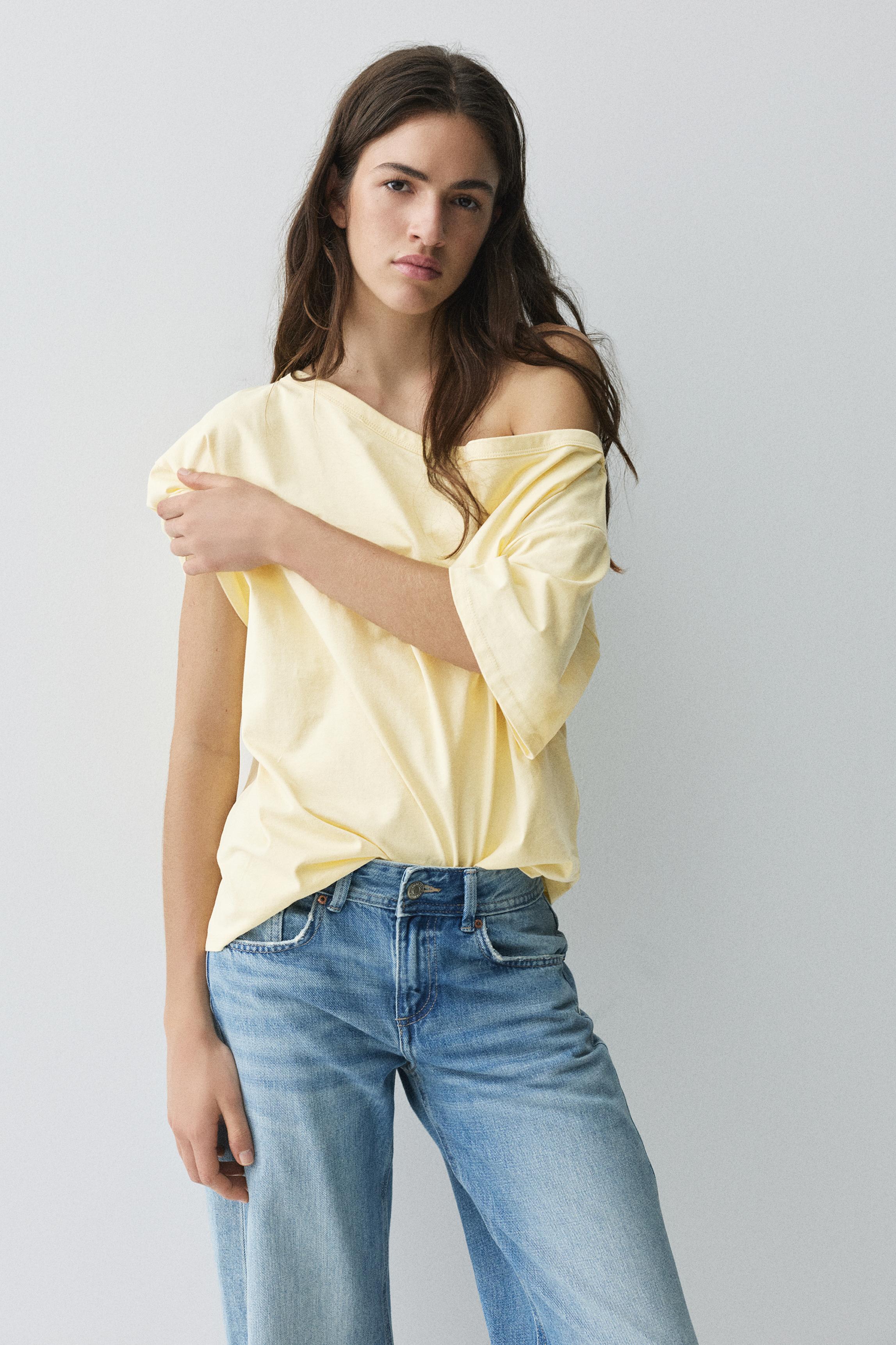 Asymmetric short sleeve T-shirt — Yellow
