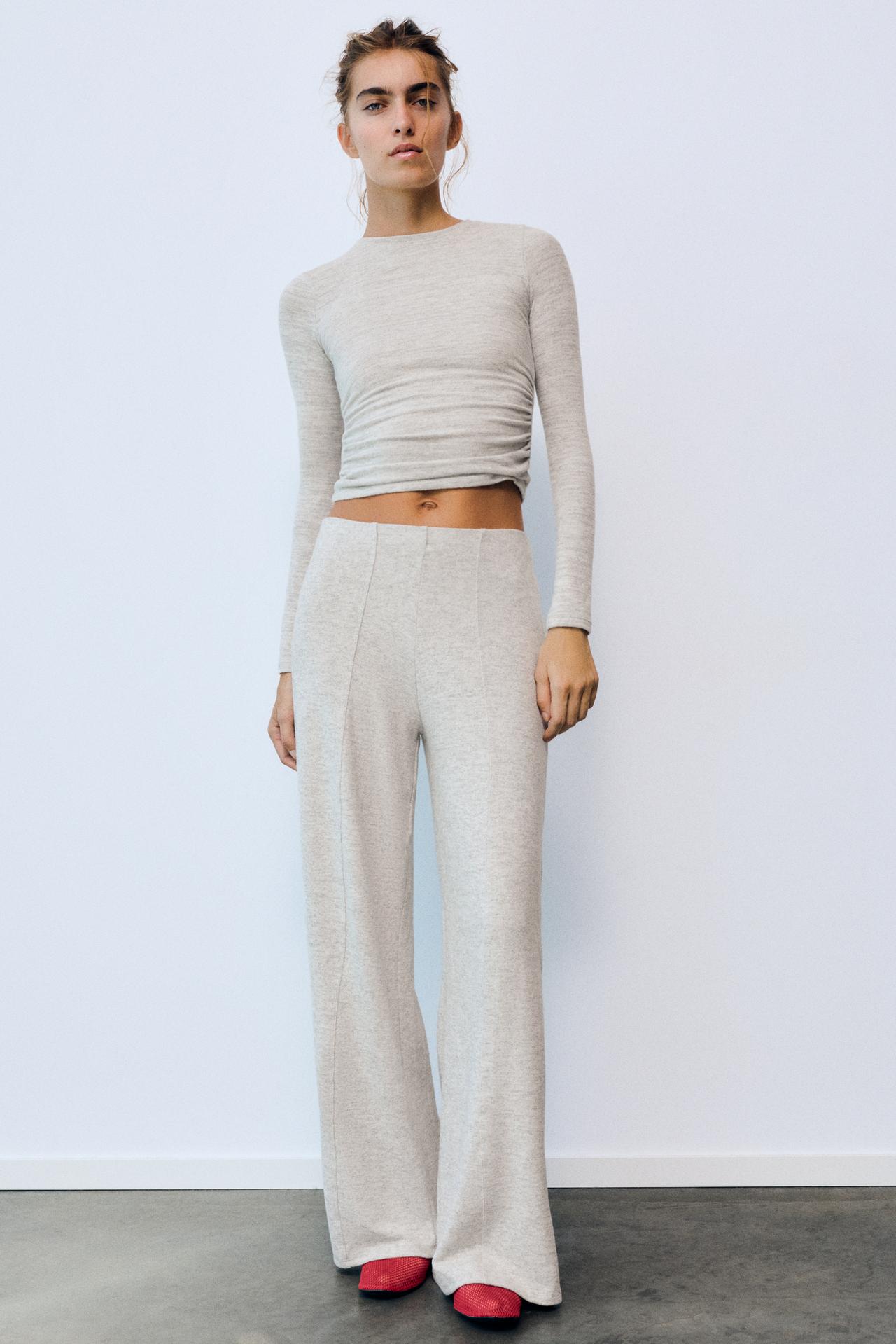 Soft touch wide-leg trousers — Pale marl