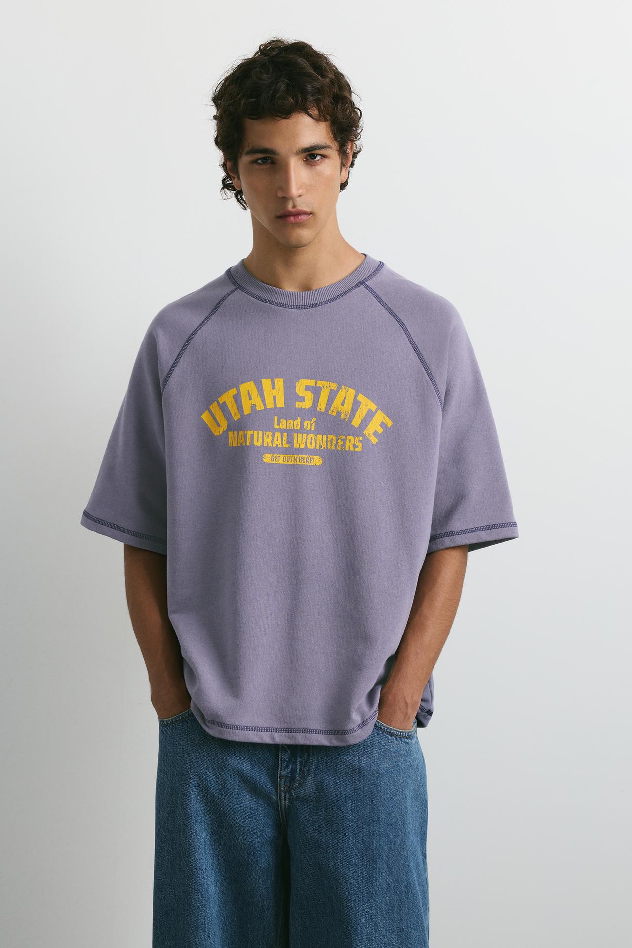 Short sleeve sweatshirt with graphic — Mauve