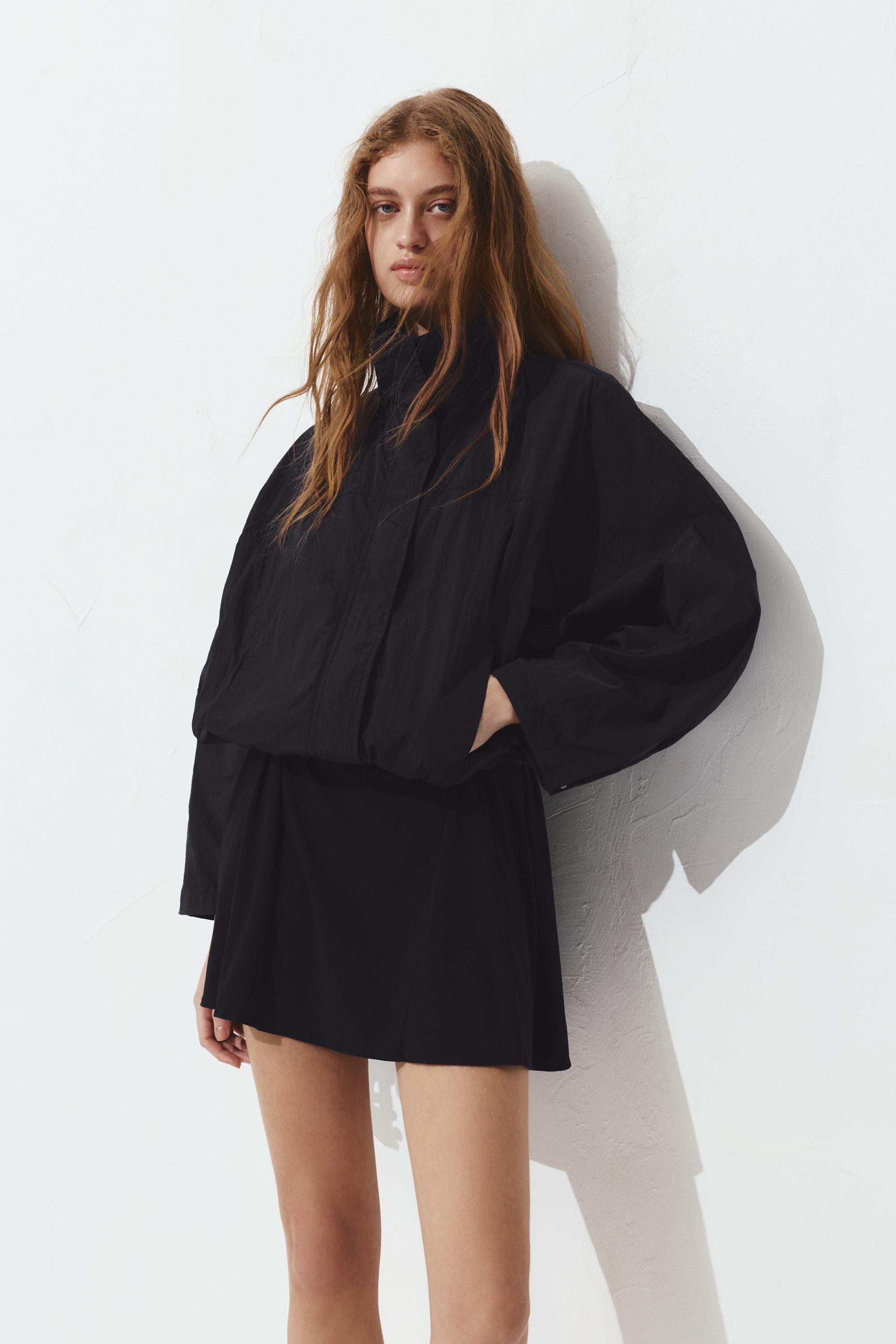 Short nylon-effect jacket — Black