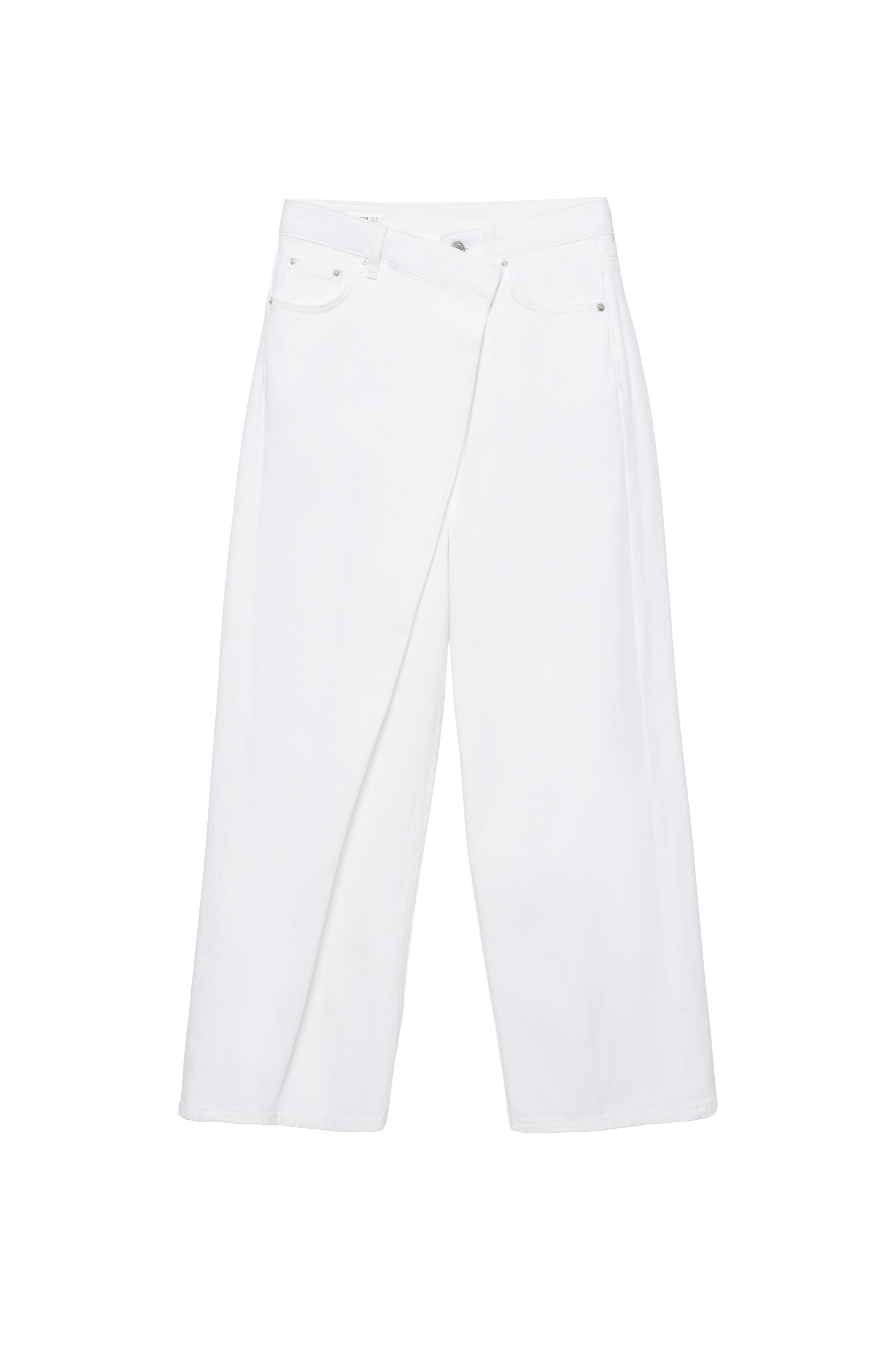 White crossover waist baggy jeans
