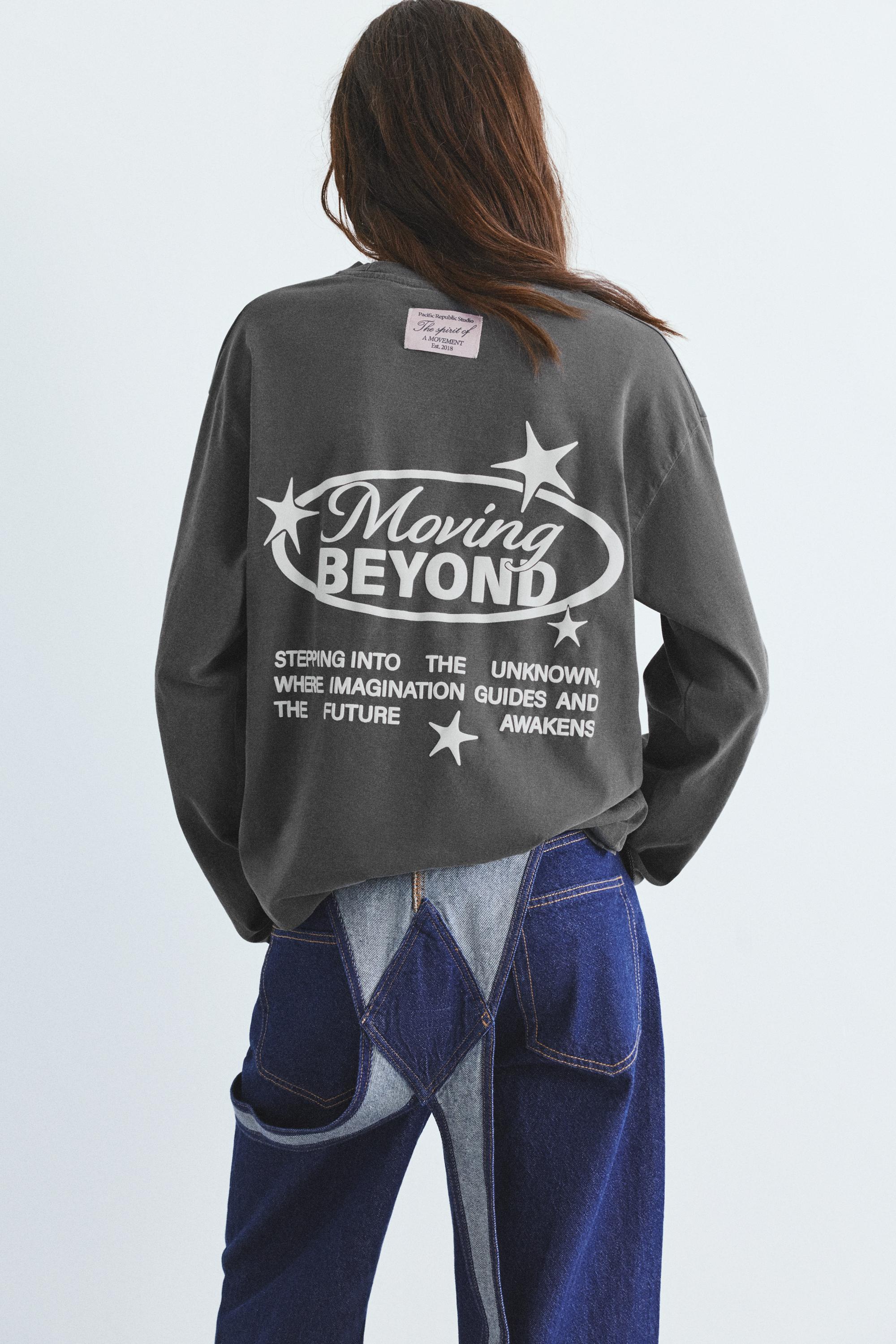 Long sleeve graphic print T-shirt — Faded black