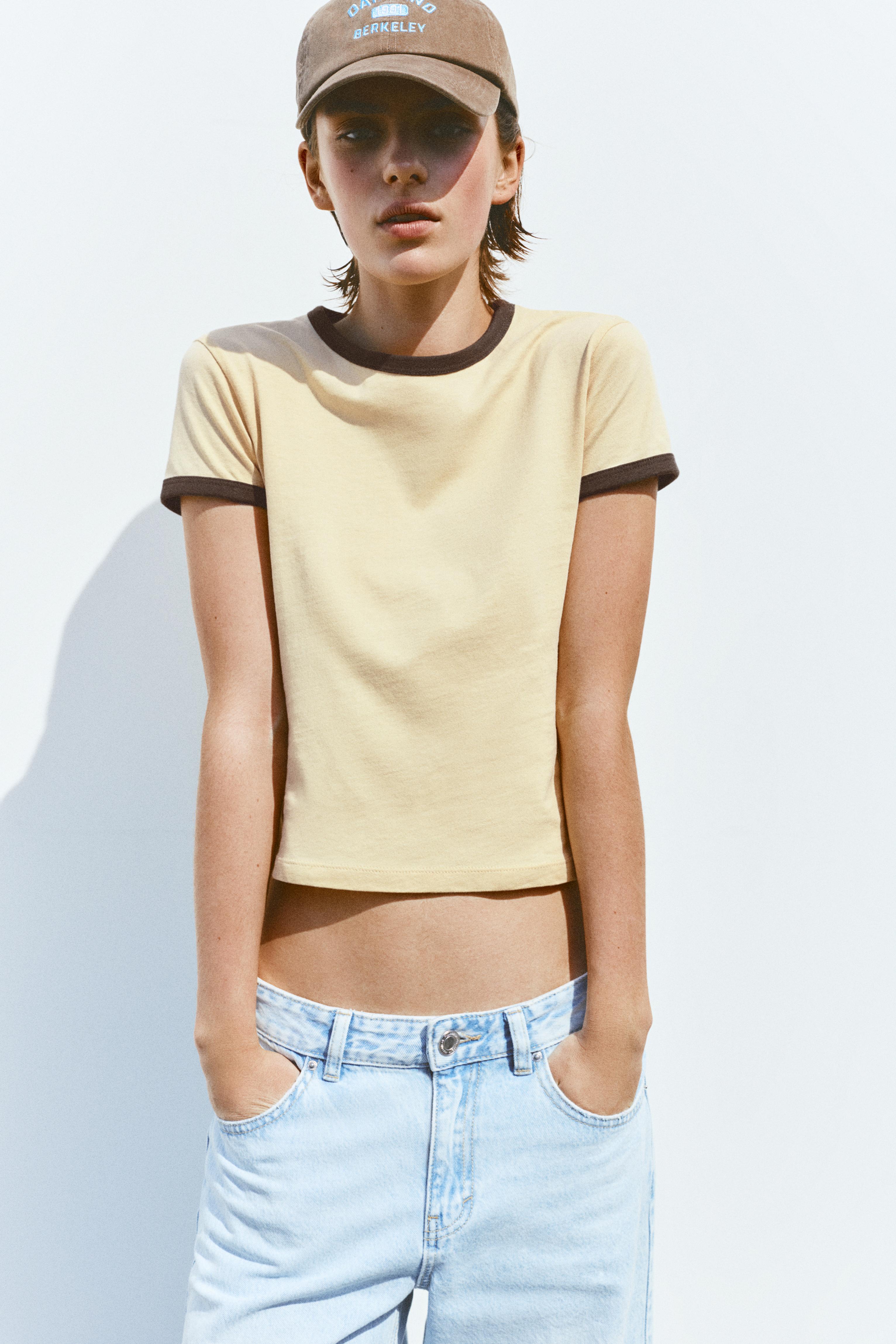 Short sleeve ribbed T-shirt — Yellow