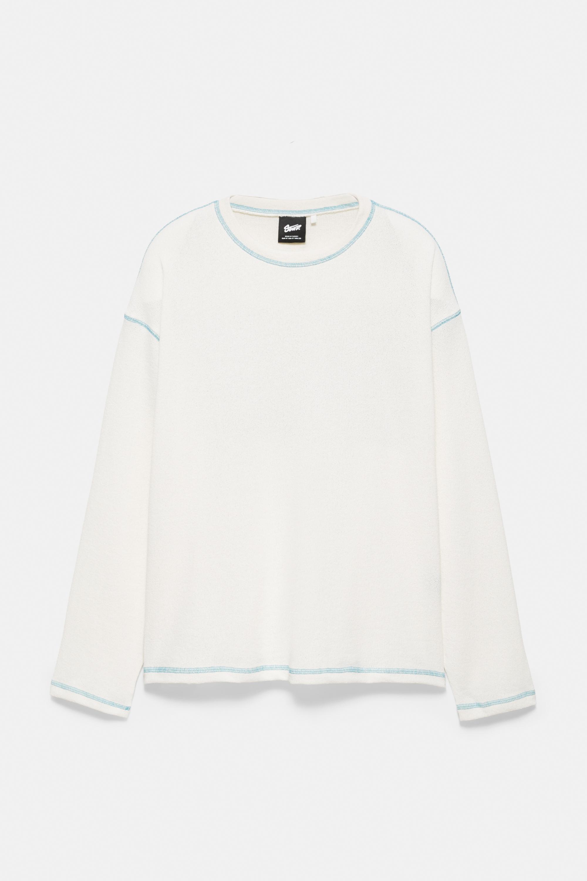 Long sleeve graphic T-shirt with topstitching — Ecru