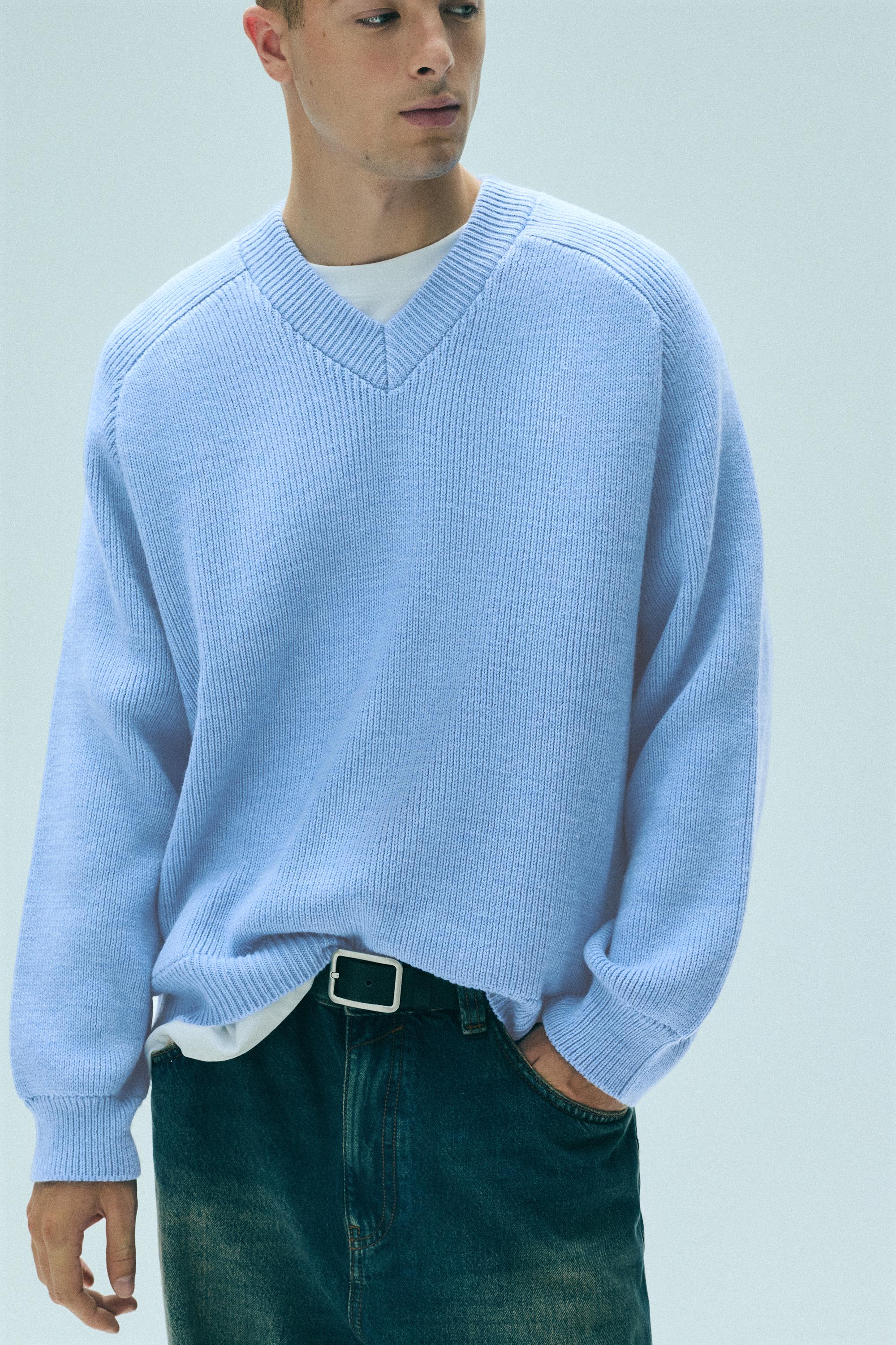 Pull&Bear Fitilli örgü V yaka kazak