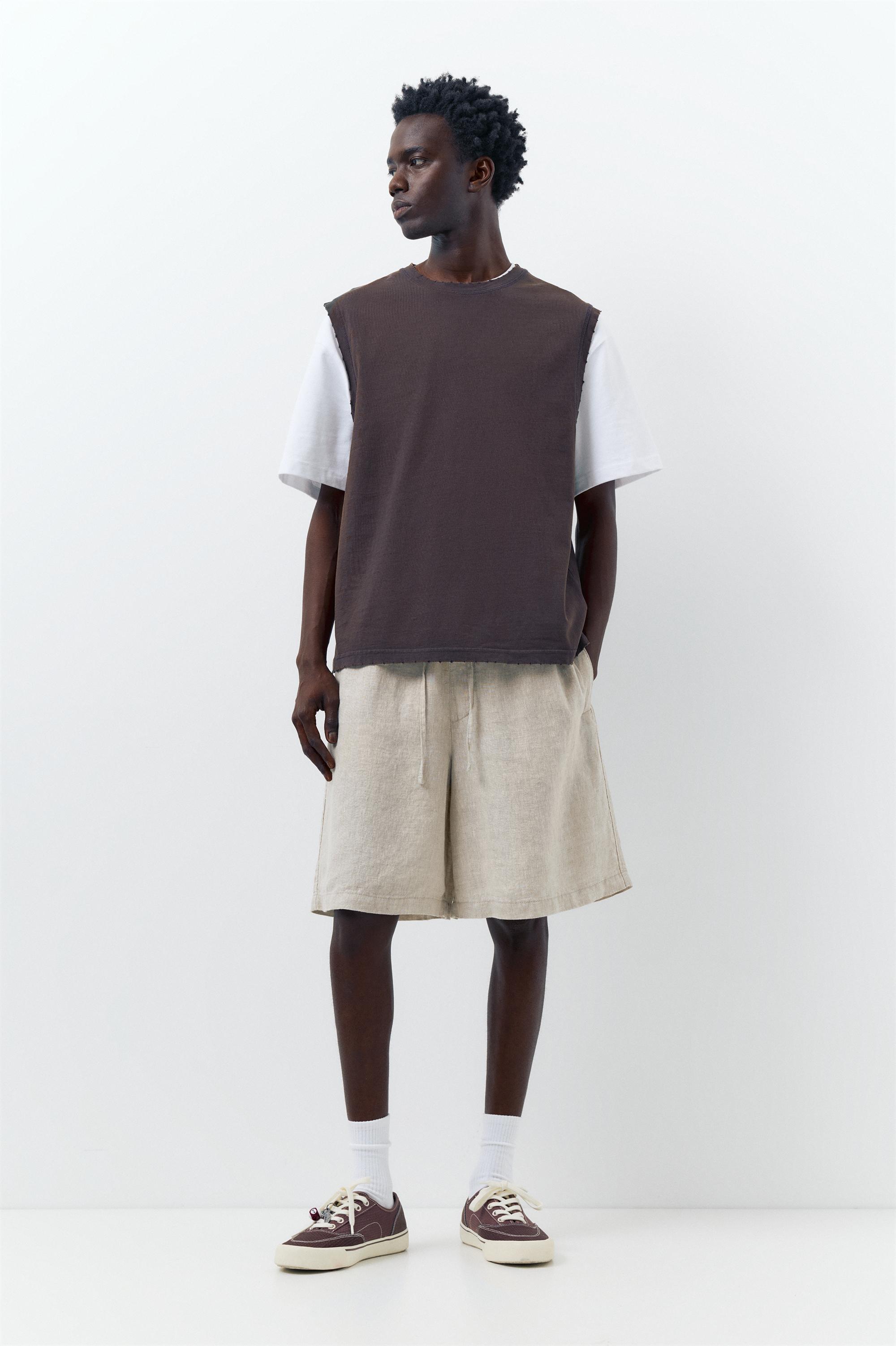 100% linen Bermuda sweat shorts — Beige