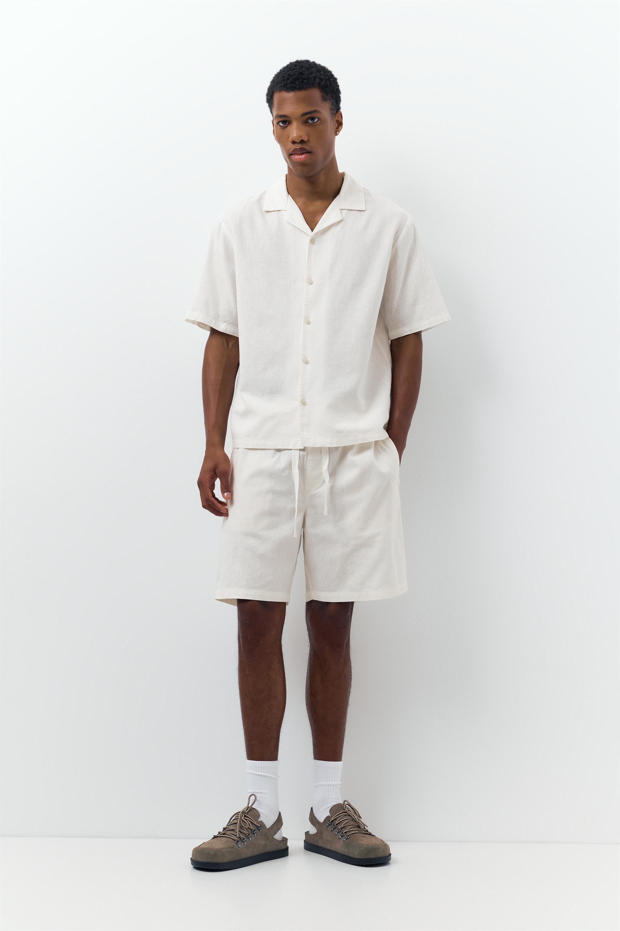 Linen blend Bermuda joggers — Off white
