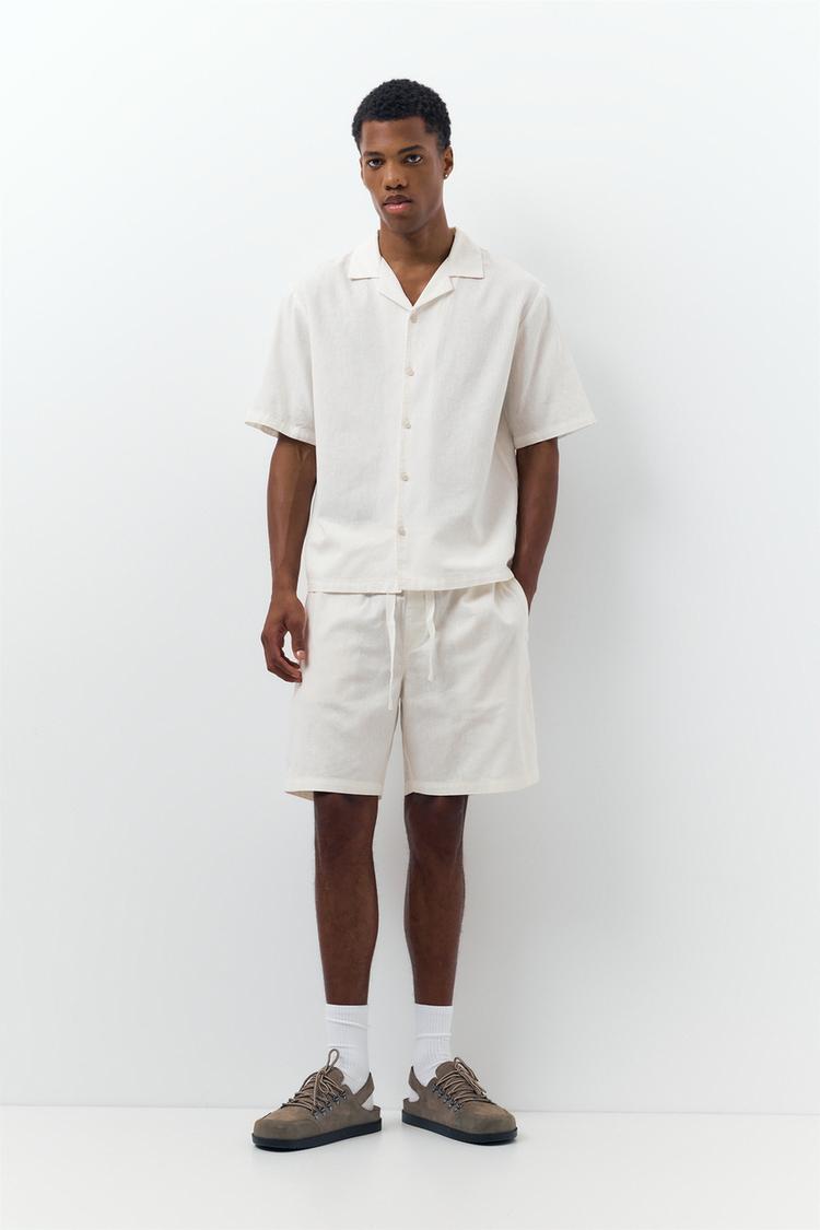Linen blend Bermuda joggers — Off white