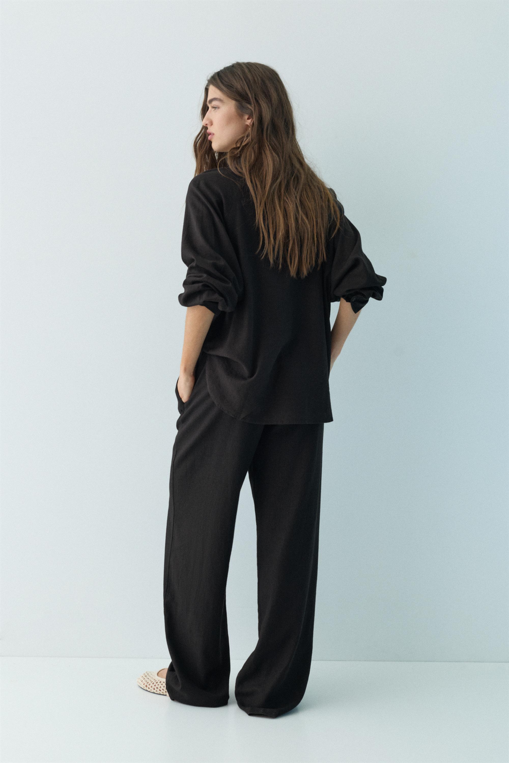 Flowy trousers with linen — Black