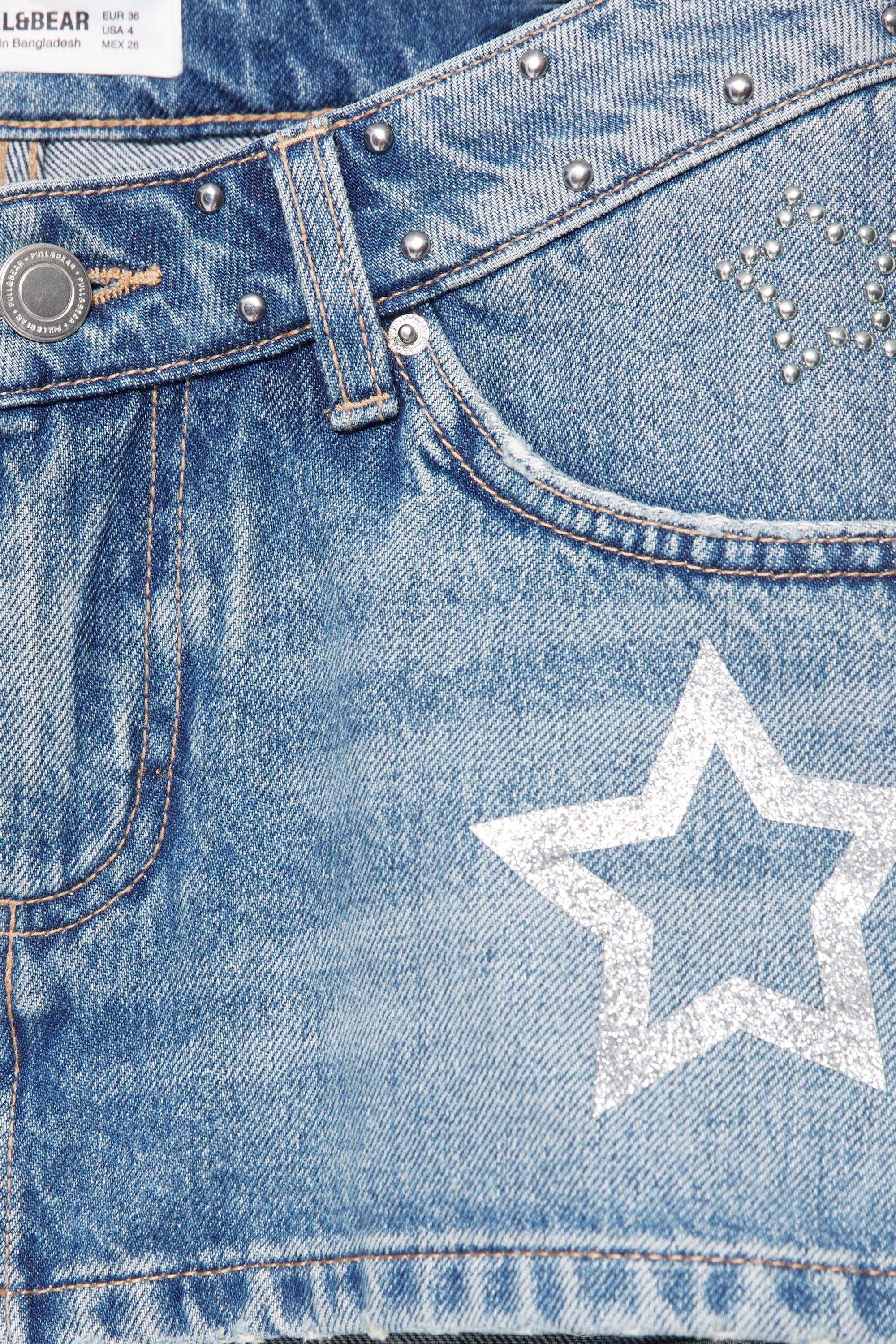 Star and stud denim mini skirt — Medium blue