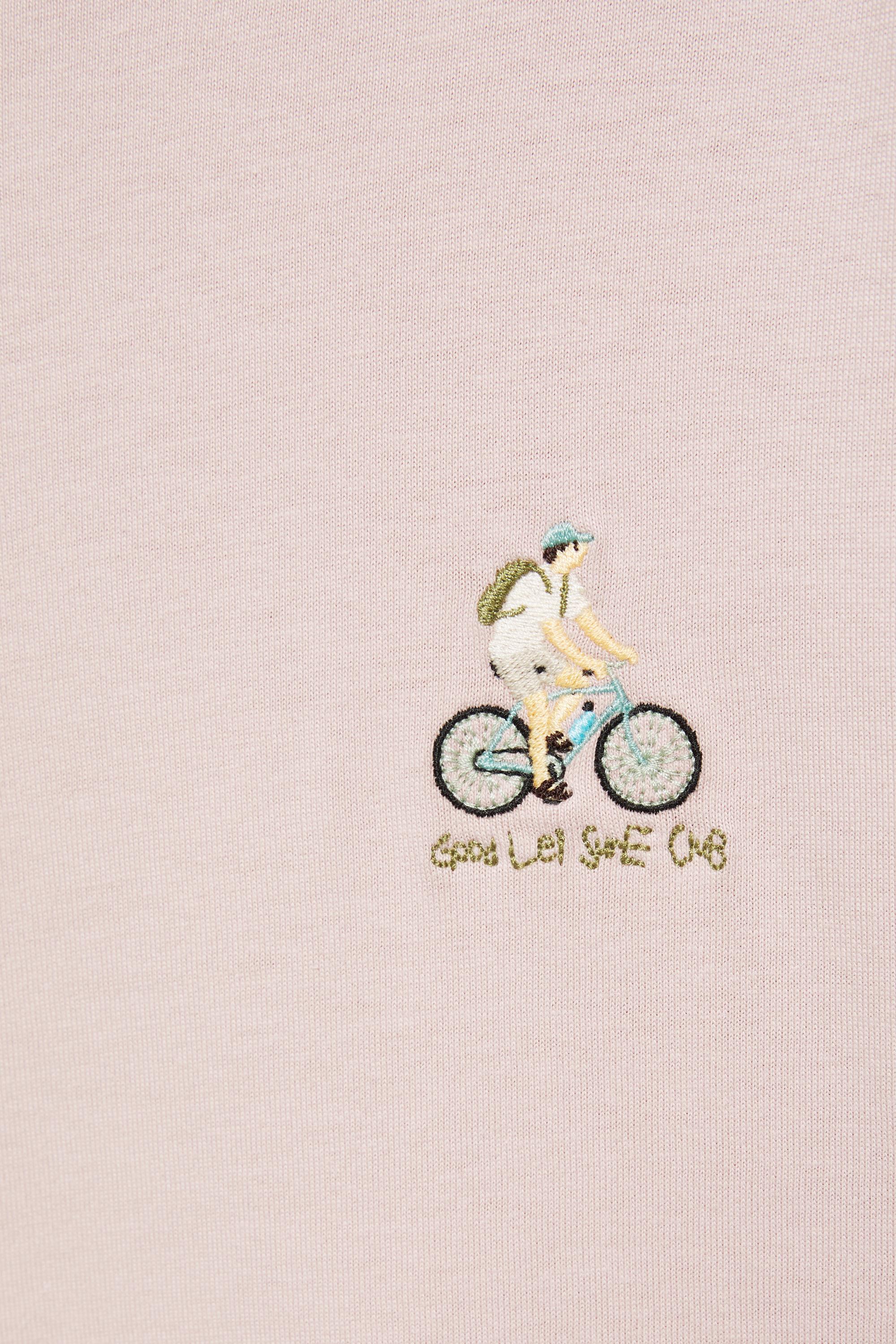 Relaxed fit bicycle embroidery T-shirt — Pale lilac