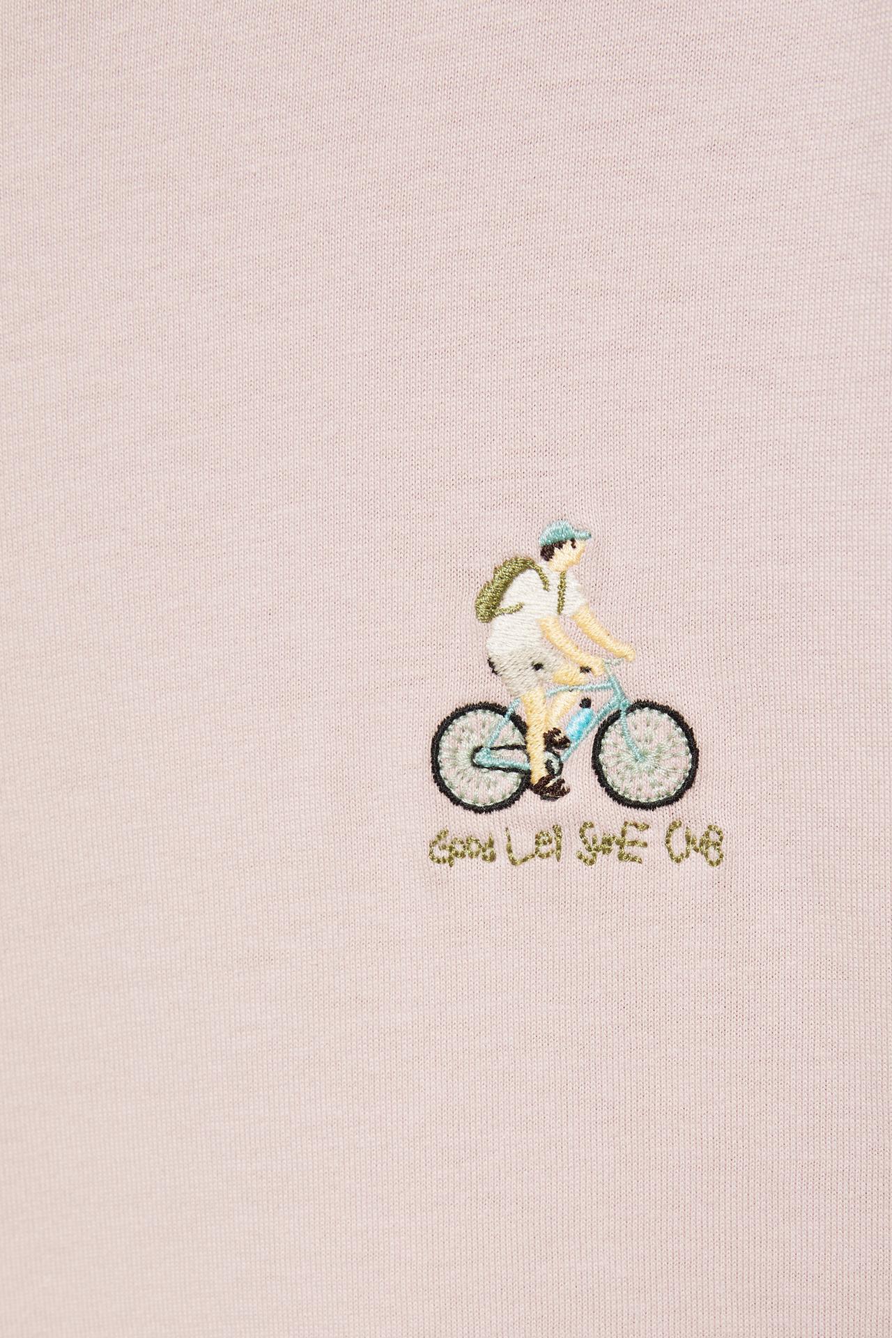 Relaxed fit bicycle embroidery T-shirt — Pale lilac
