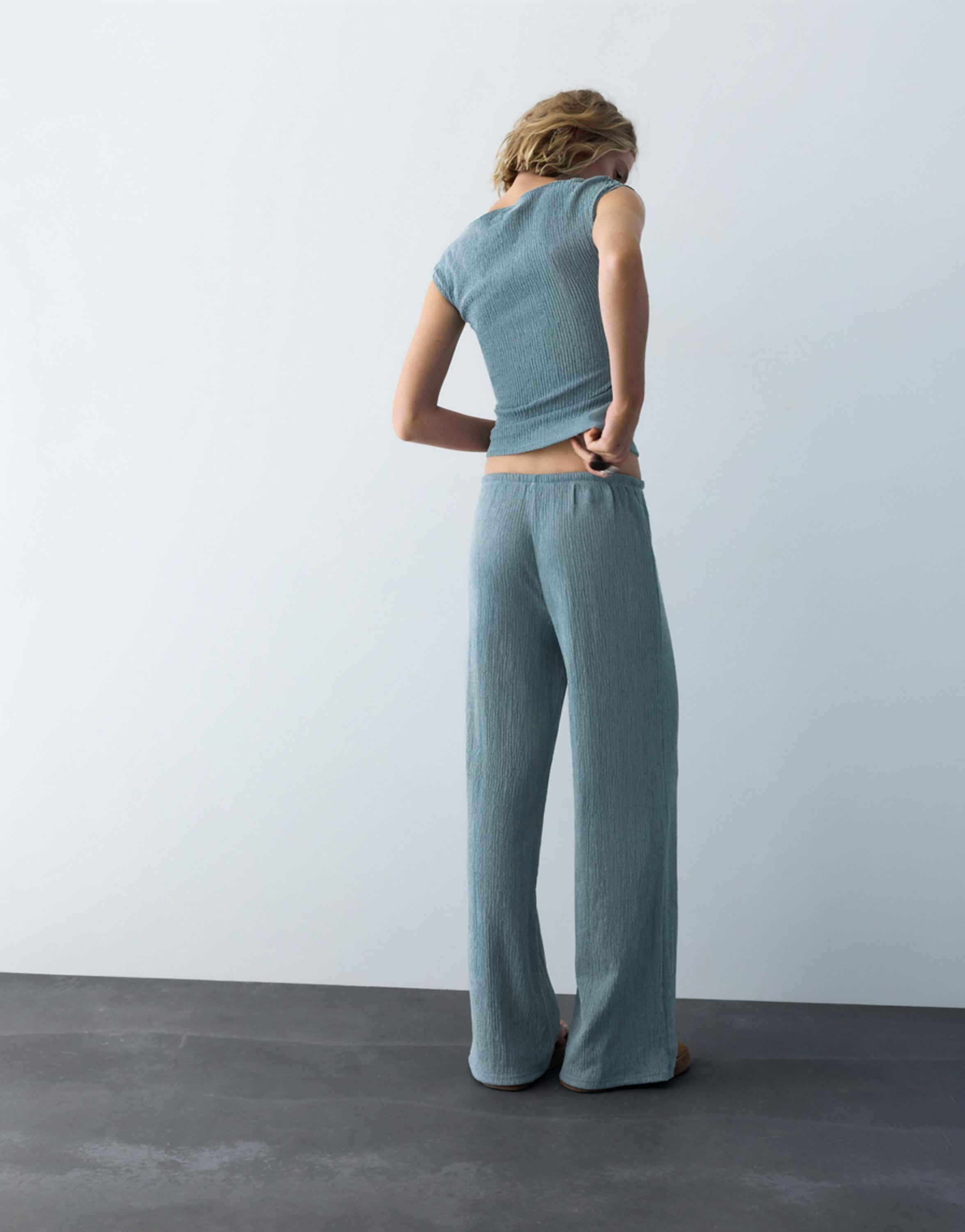 Bambula geniş paça pantolon - Görsel 7