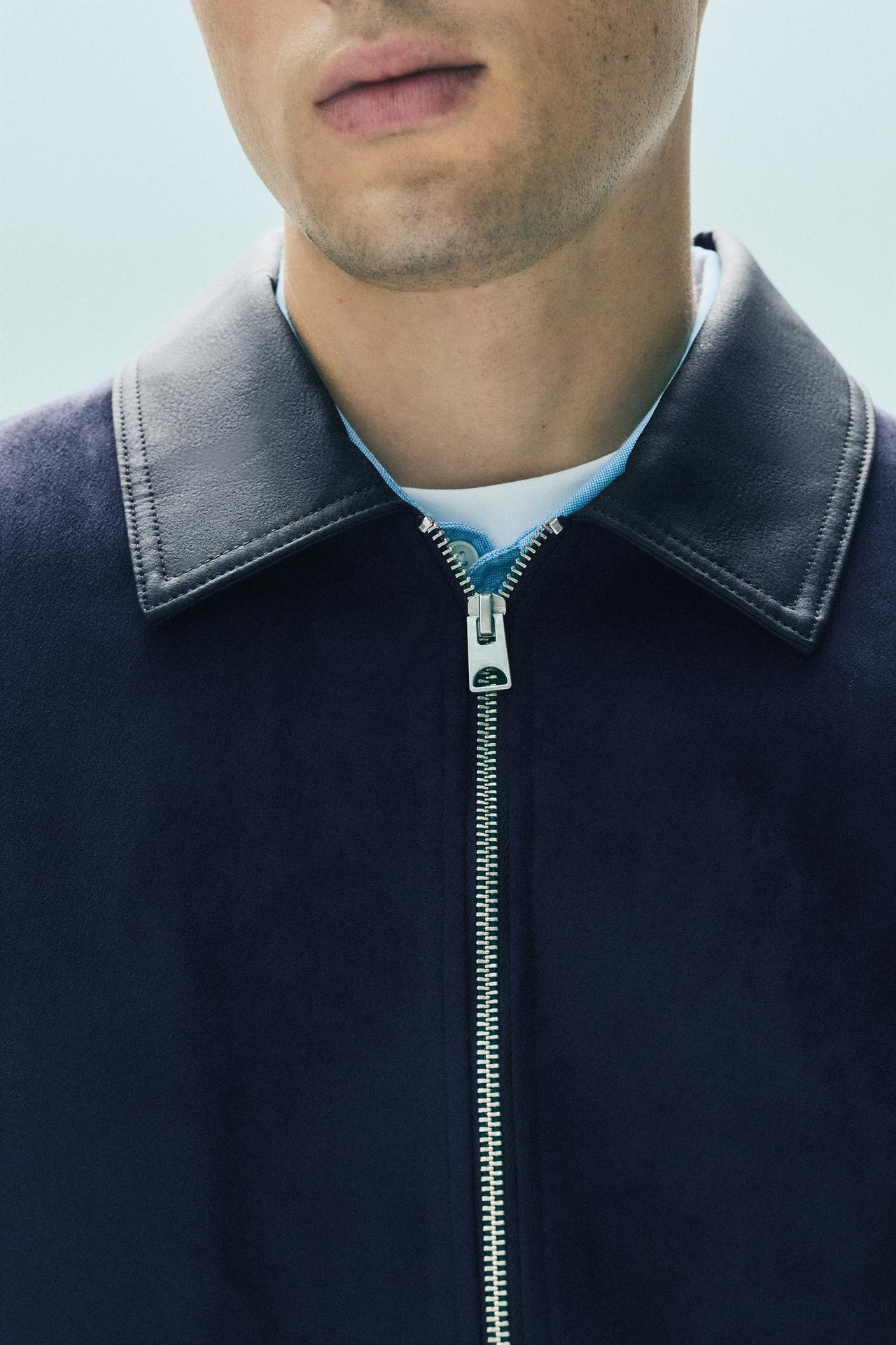 Faux suede mix jacket — Navy