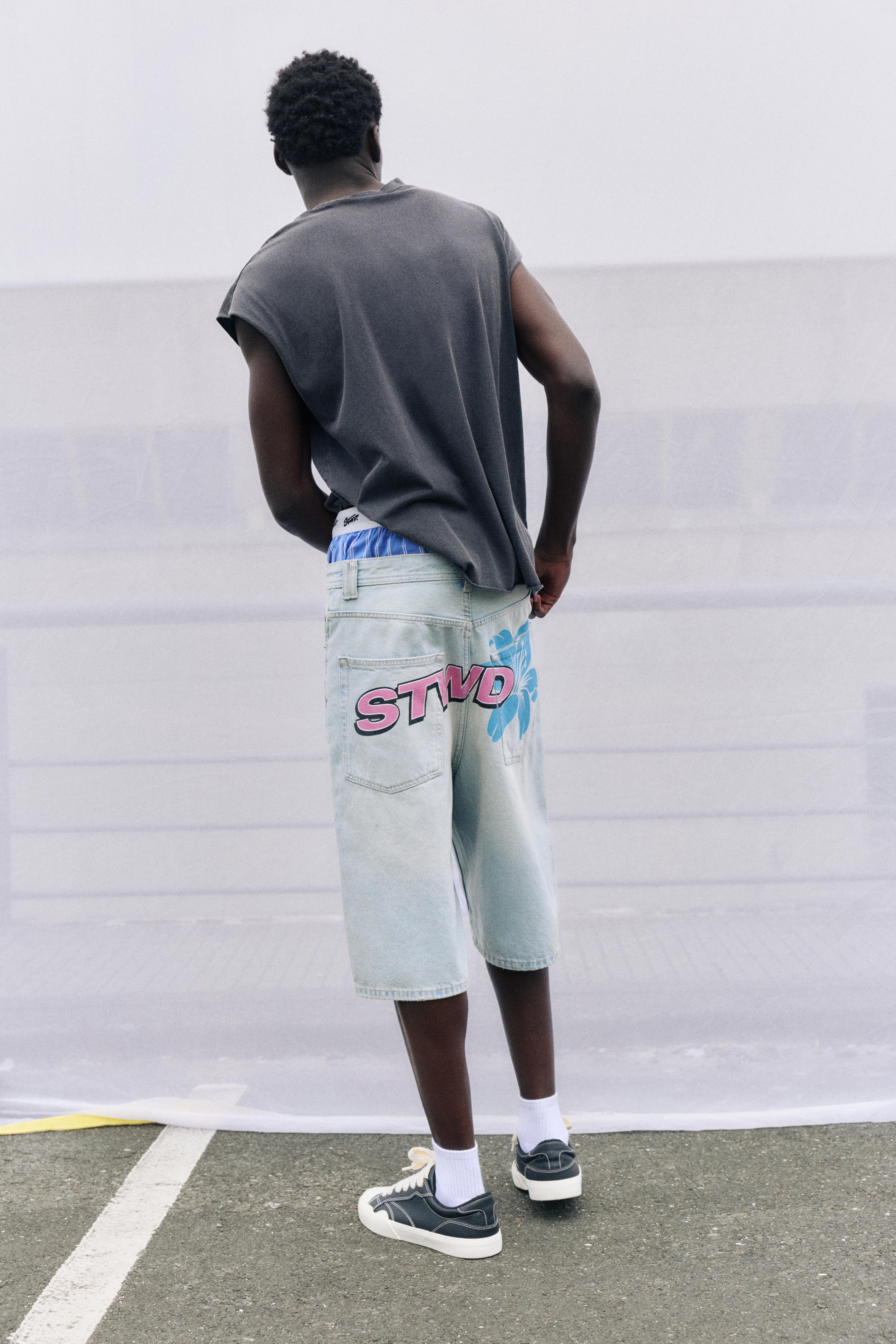 STWD skater denim Bermuda shorts — Pale indigo