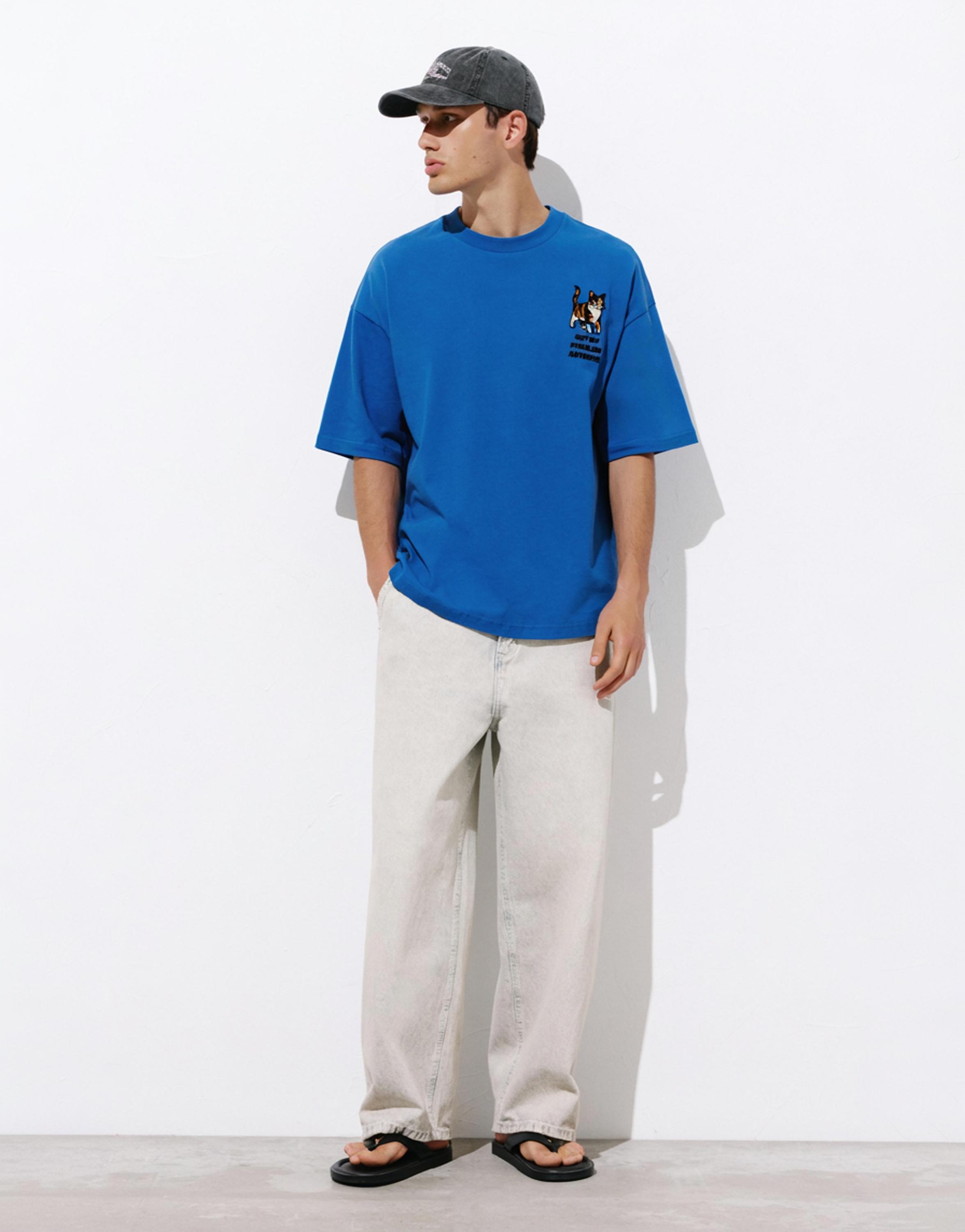 Cat graphic T-shirt — Deep blue