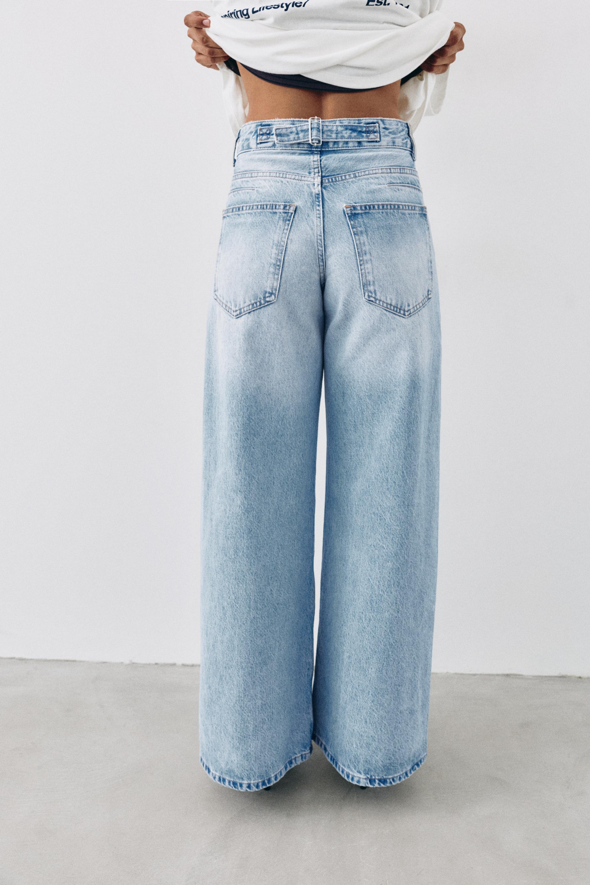 Super wide-leg jeans with belt loops — Pale blue