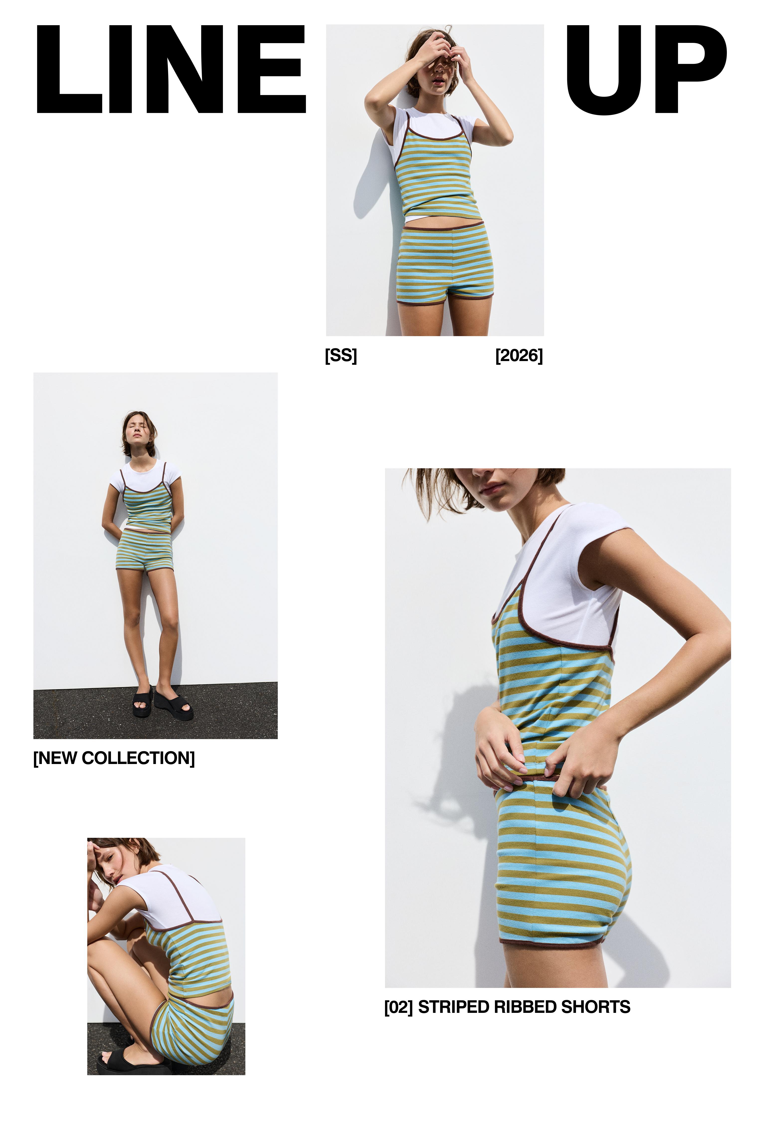 Striped ribbed mini shorts — Bluish green