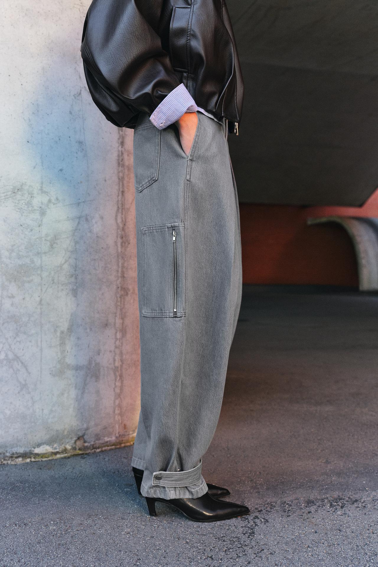 Pleated cargo balloon  trousers — Grey