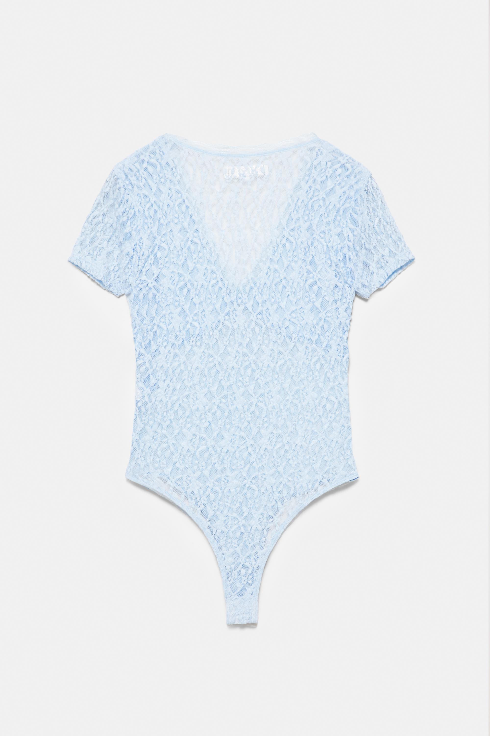 Short sleeve lace bodysuit — Sky blue