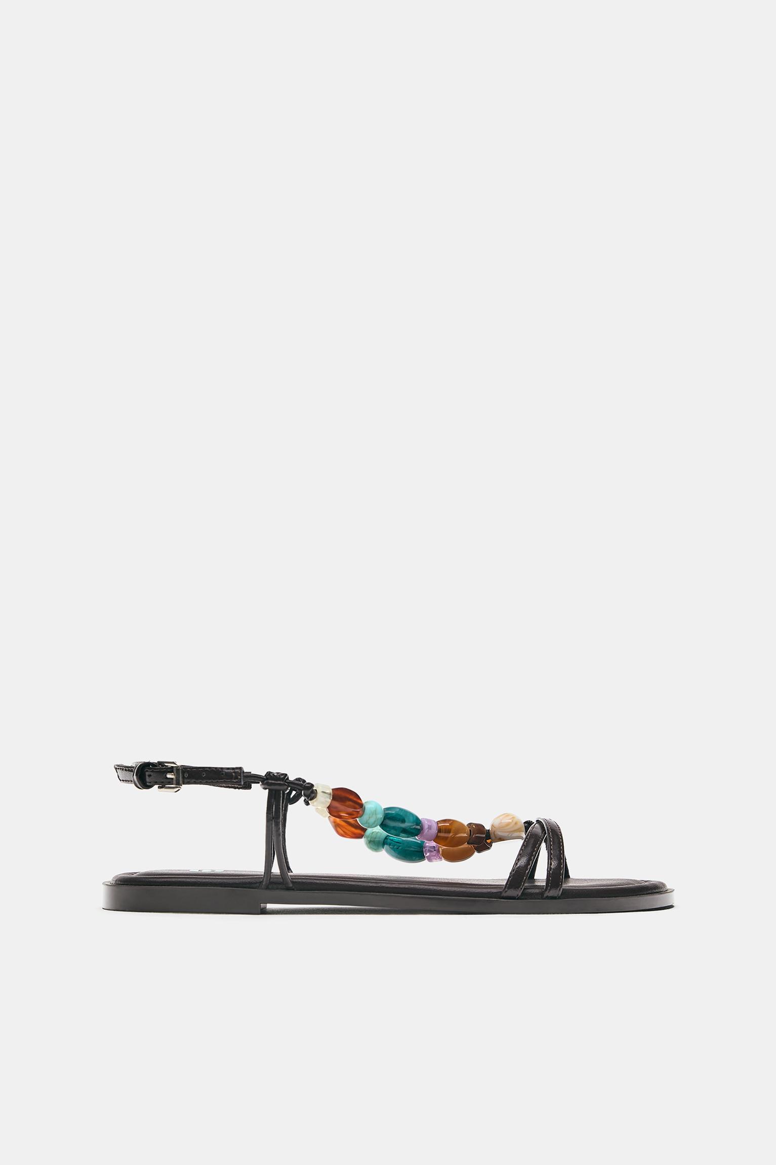 Beaded flat sandals — Black