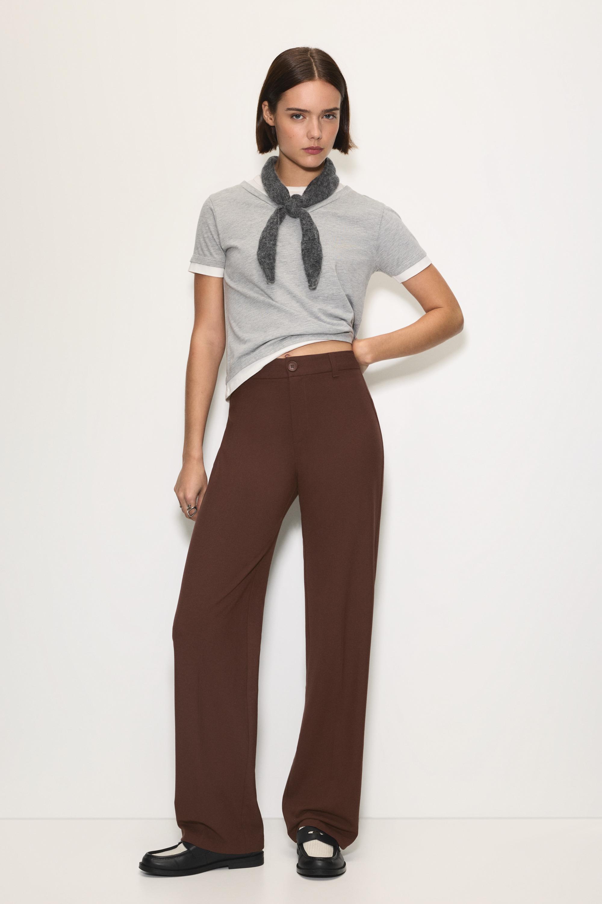 Smart high-waist straight-leg trousers — Wine