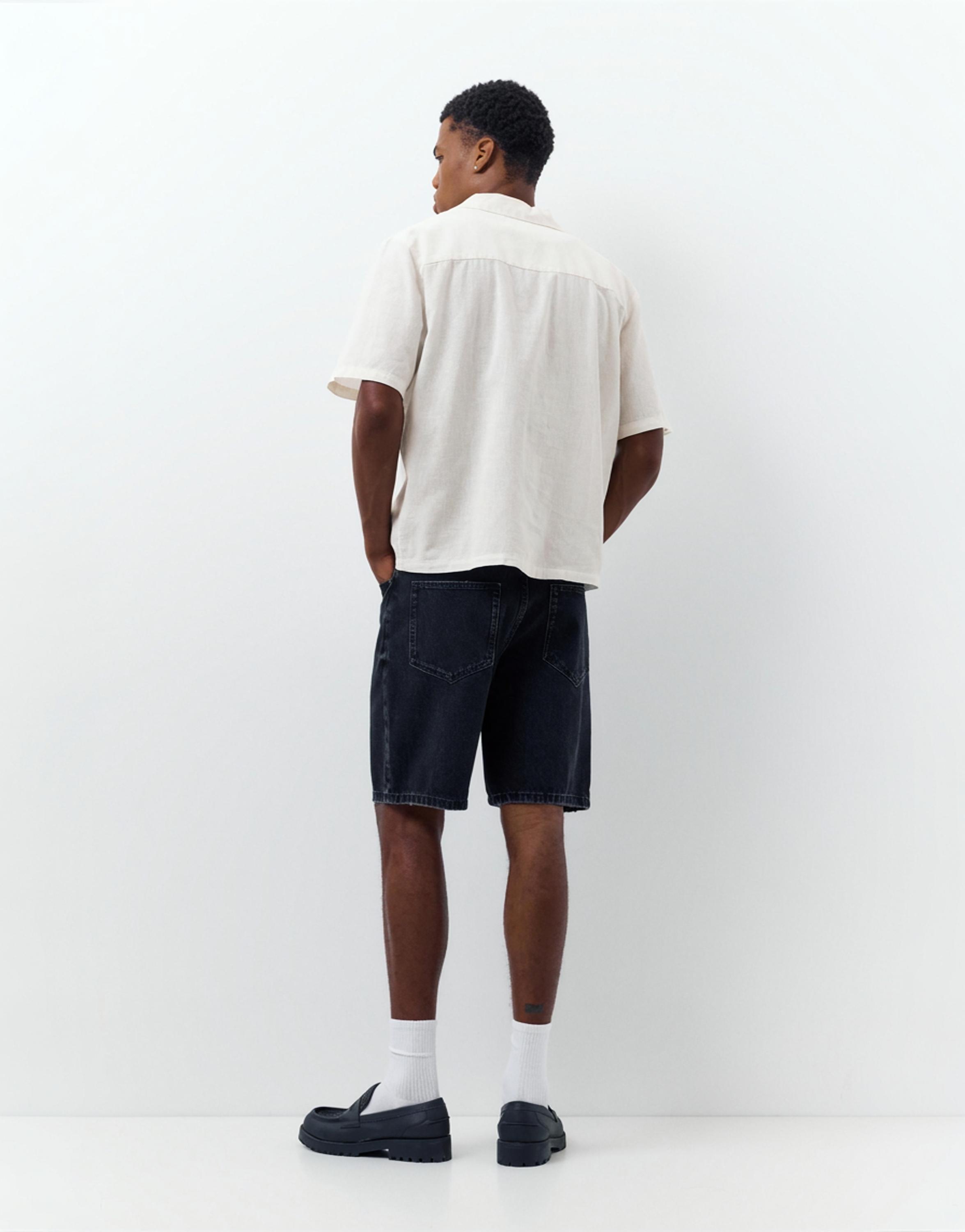 Short sleeve linen blend shirt — Off white