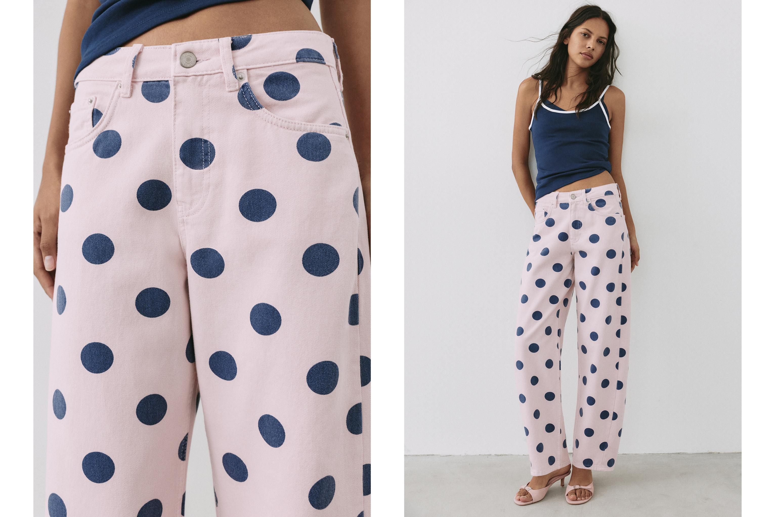 Polka dot barrel jeans — Pink