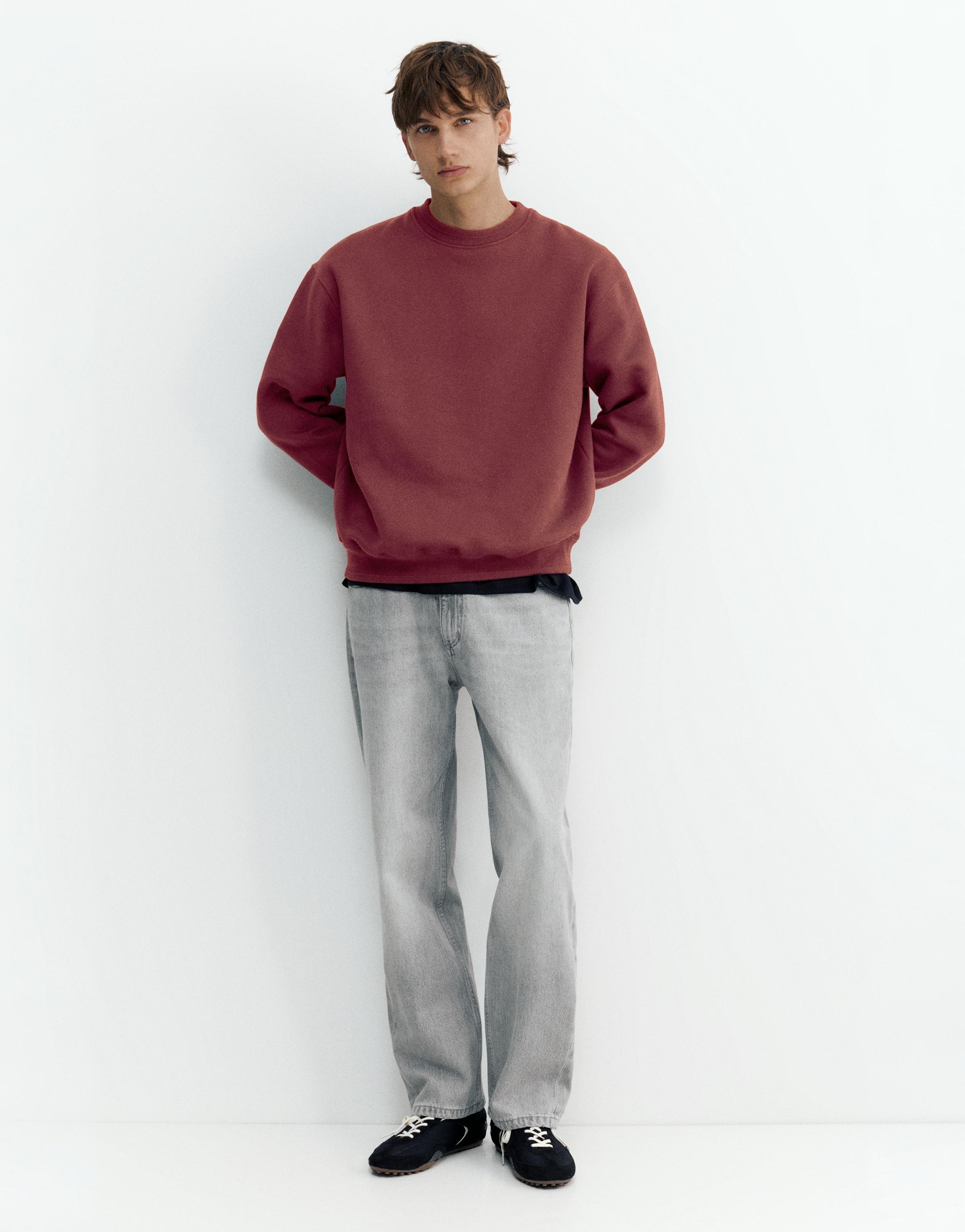 Relaxed fit round neck sweatshirt — Burgundy
