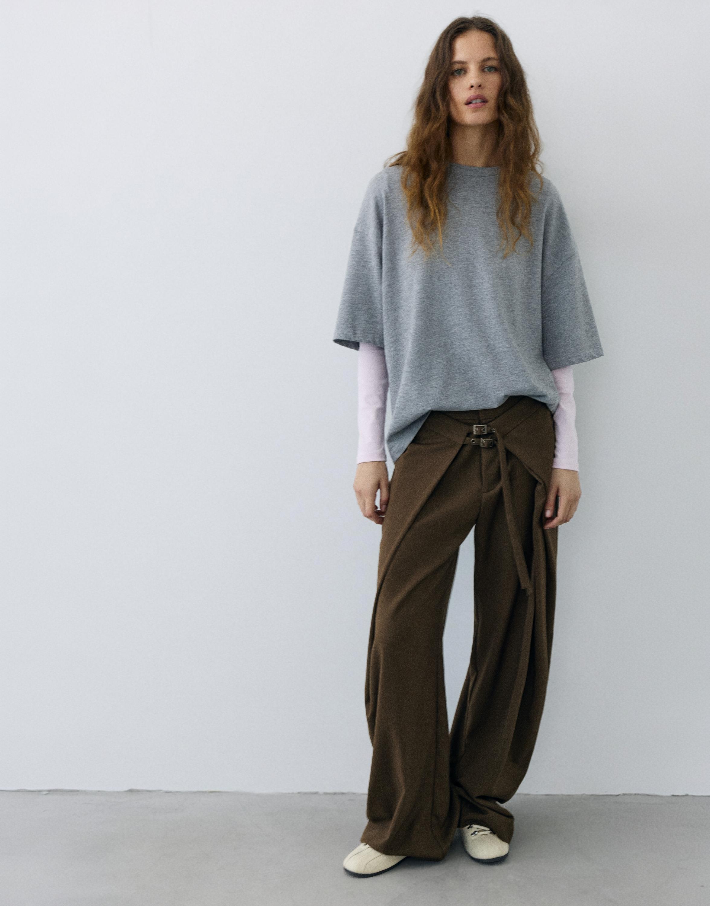 Darted buckled smart trousers — Brown