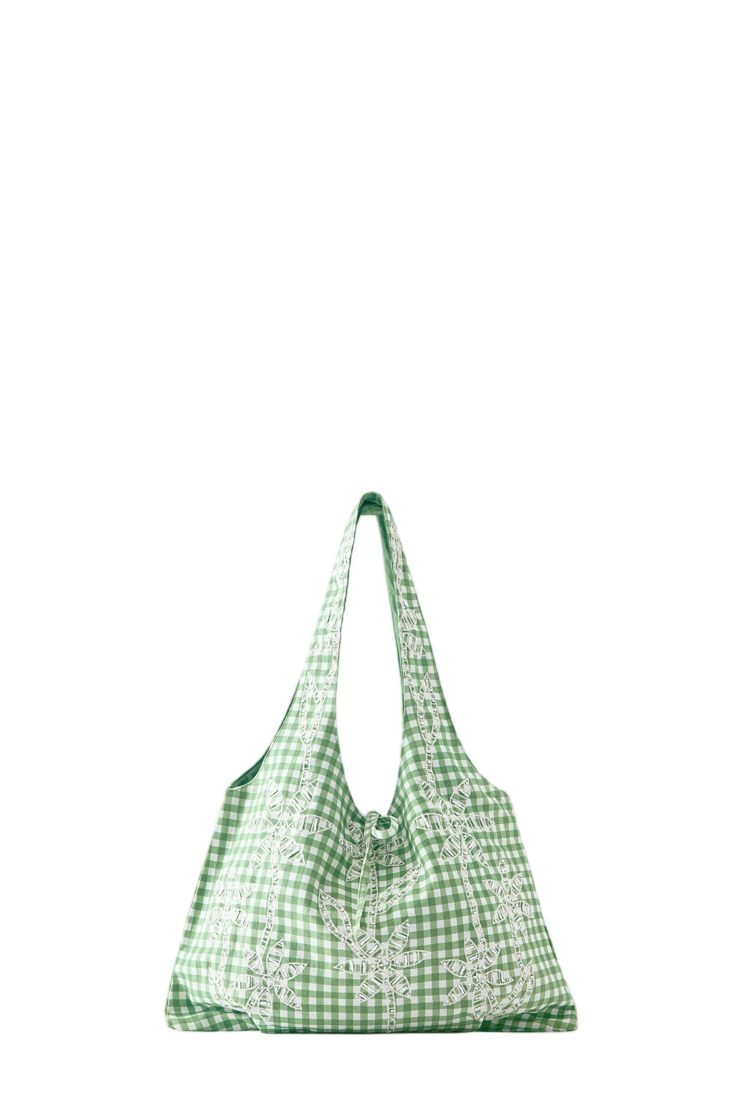 Palm tree gingham tote bag — Green