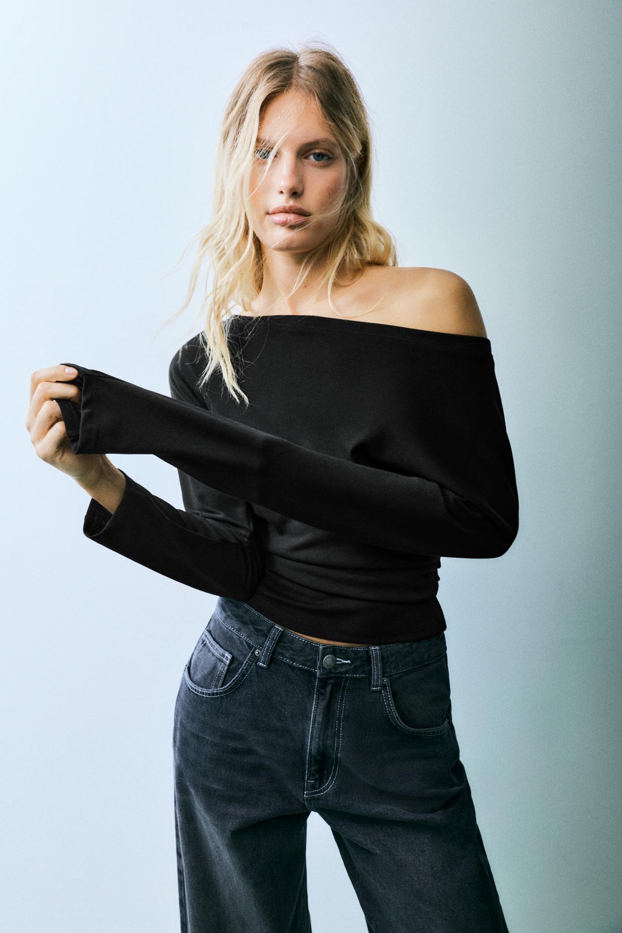 Asymmetric long sleeve top — Black