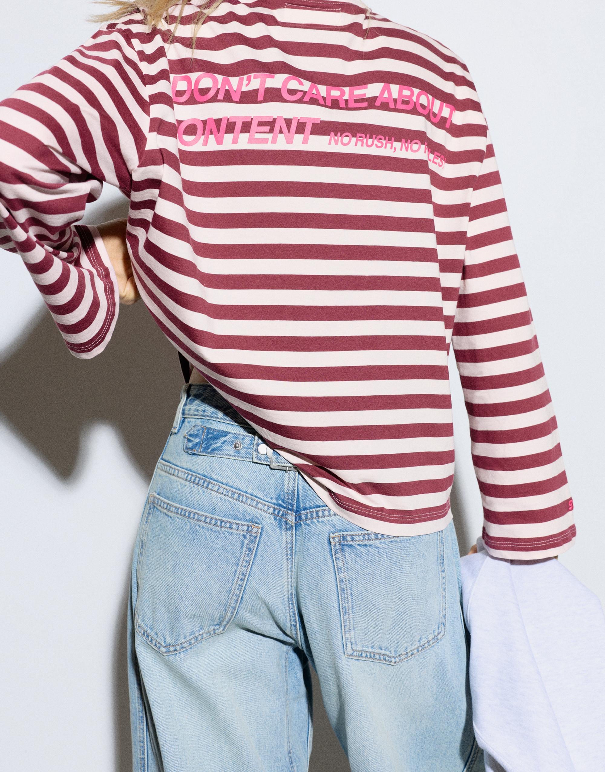 Oversize striped slogan T-shirt — Pale pink