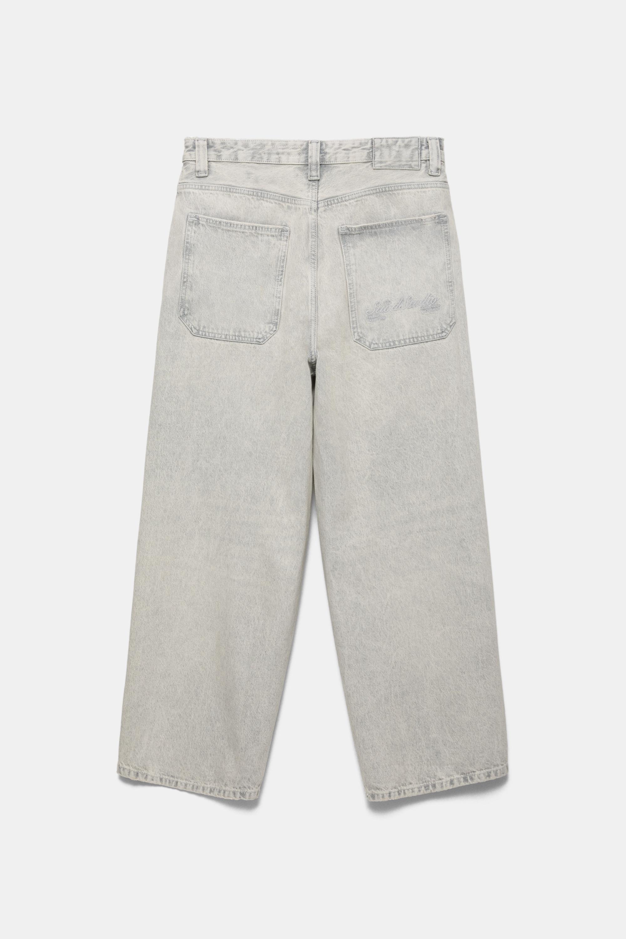Embroidered skater jeans — Pale grey