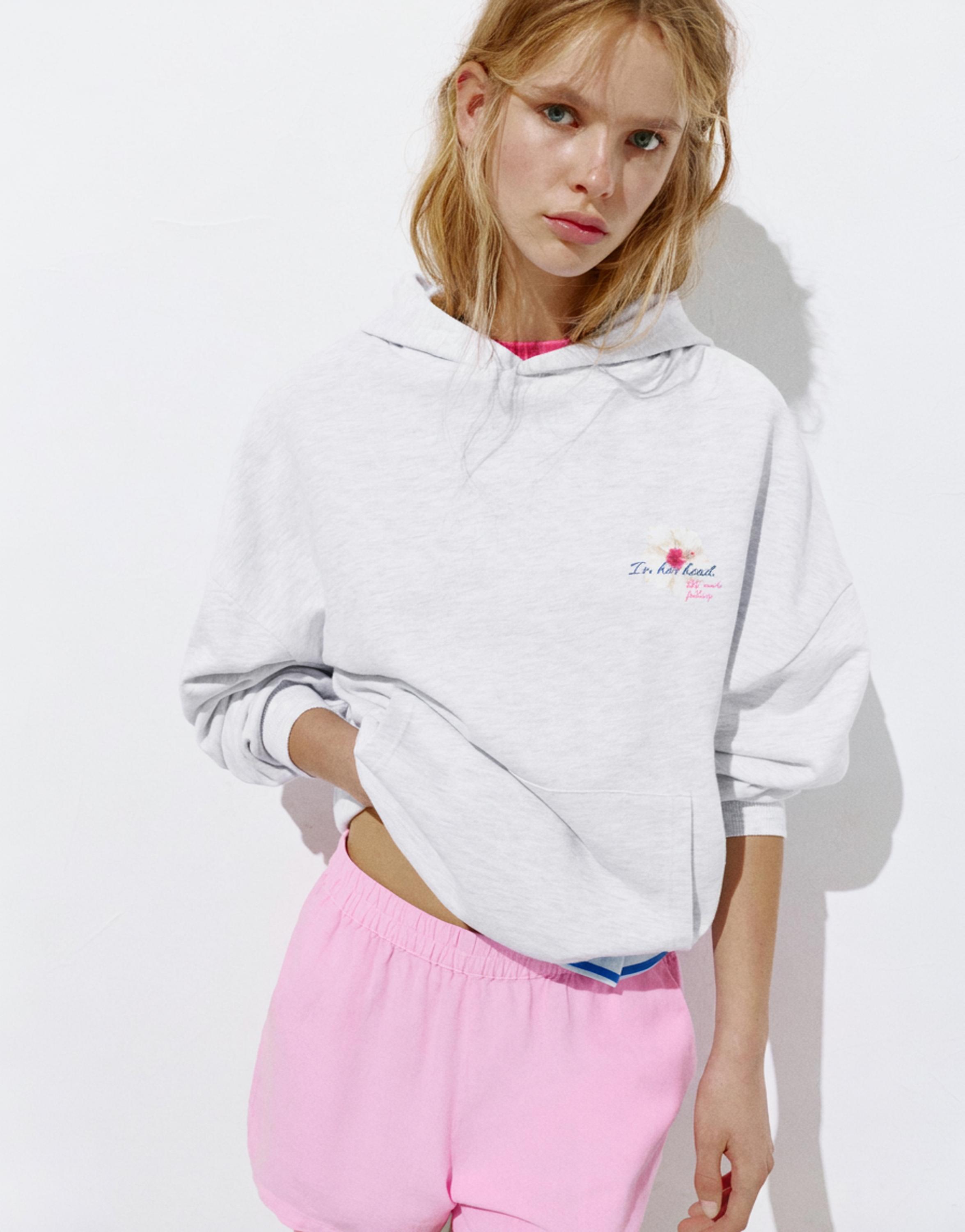 Flower graphic hoodie — Grey marl