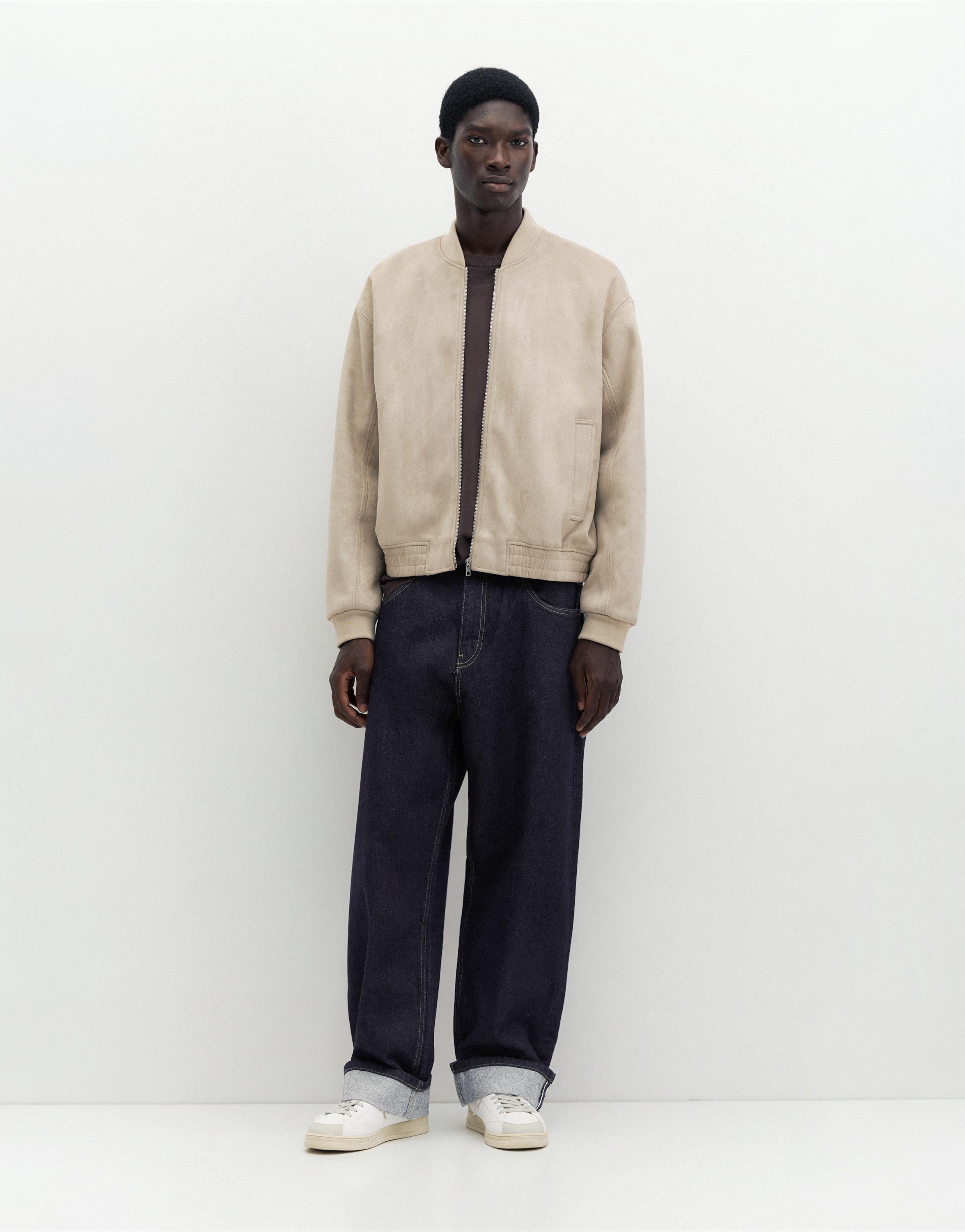 Faux suede bomber jacket — Sand