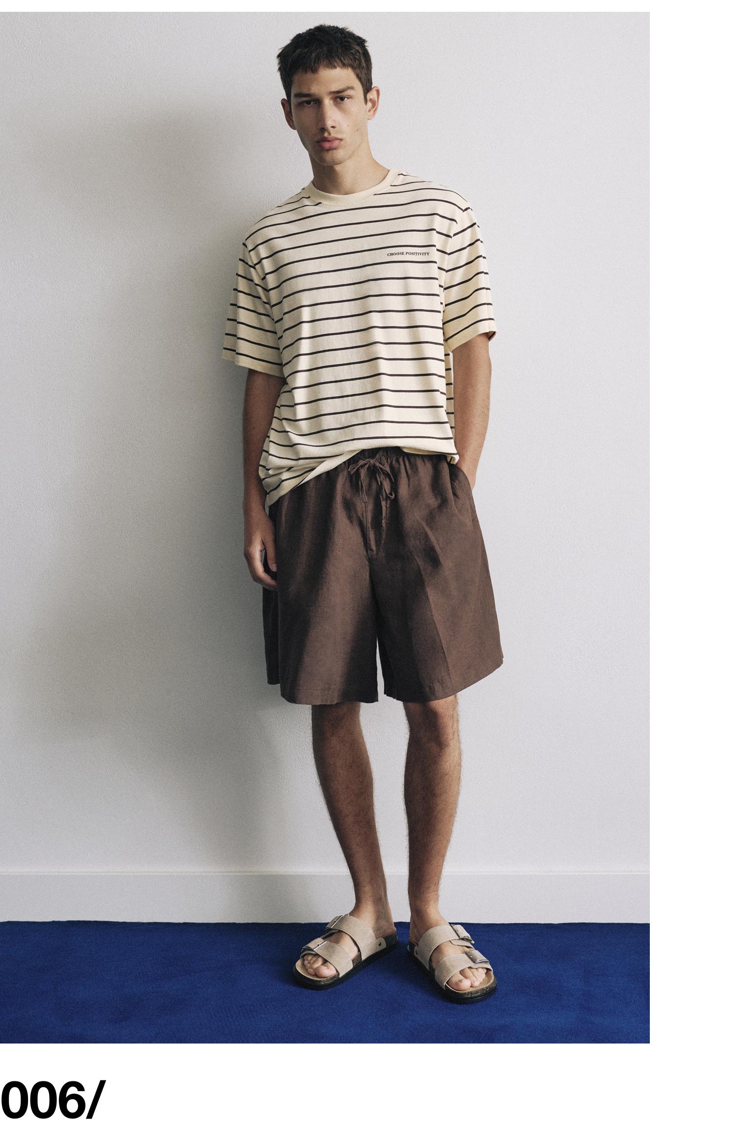 Striped slogan T-shirt — Yellow