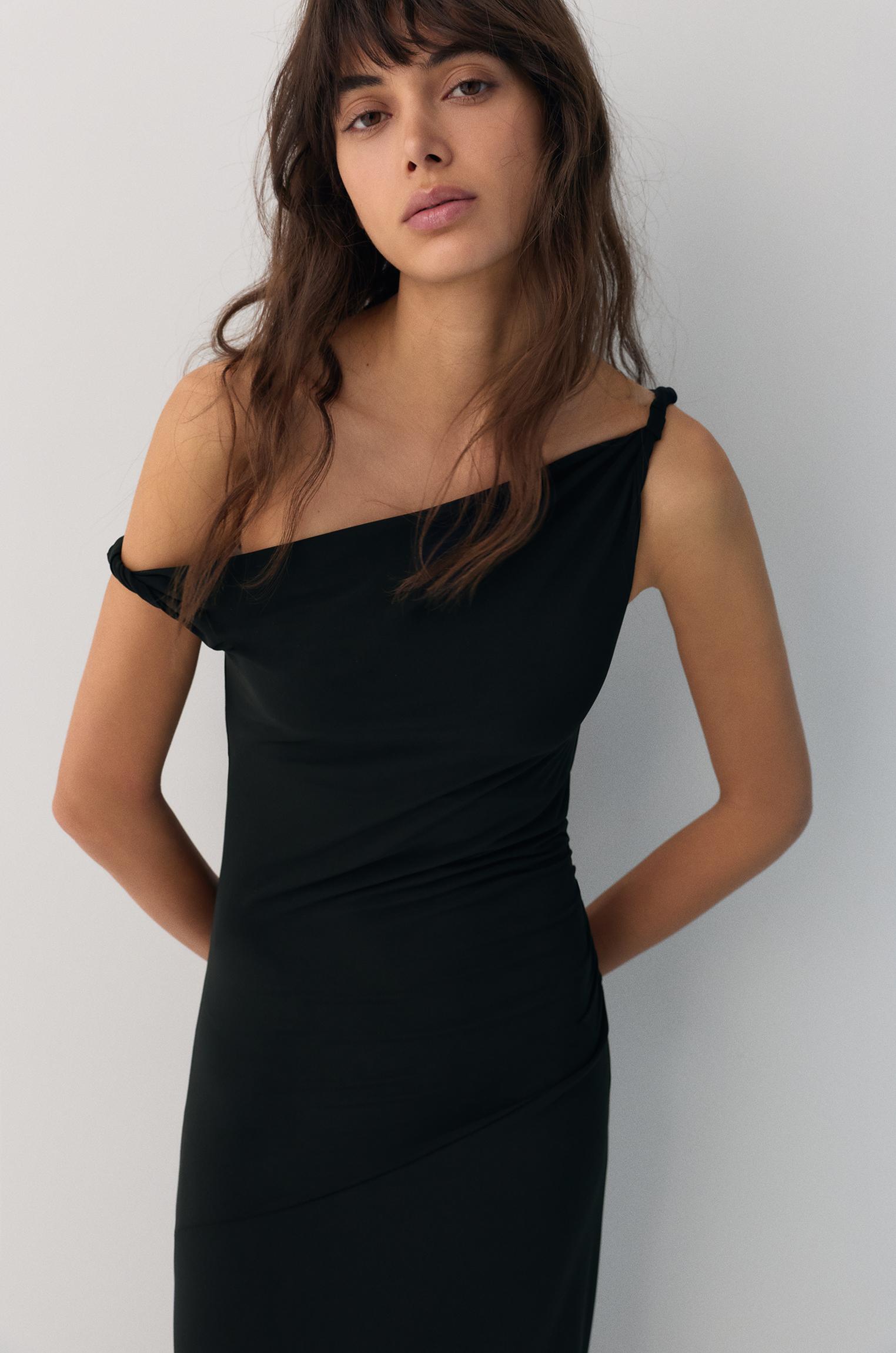 Asymmetric midi dress — Black