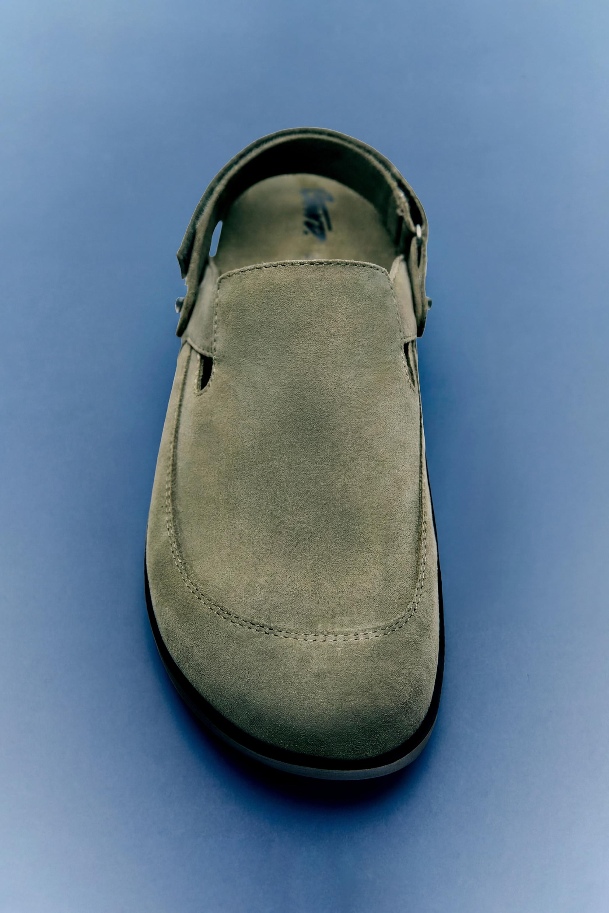 STWD leather strap clogs — Khaki
