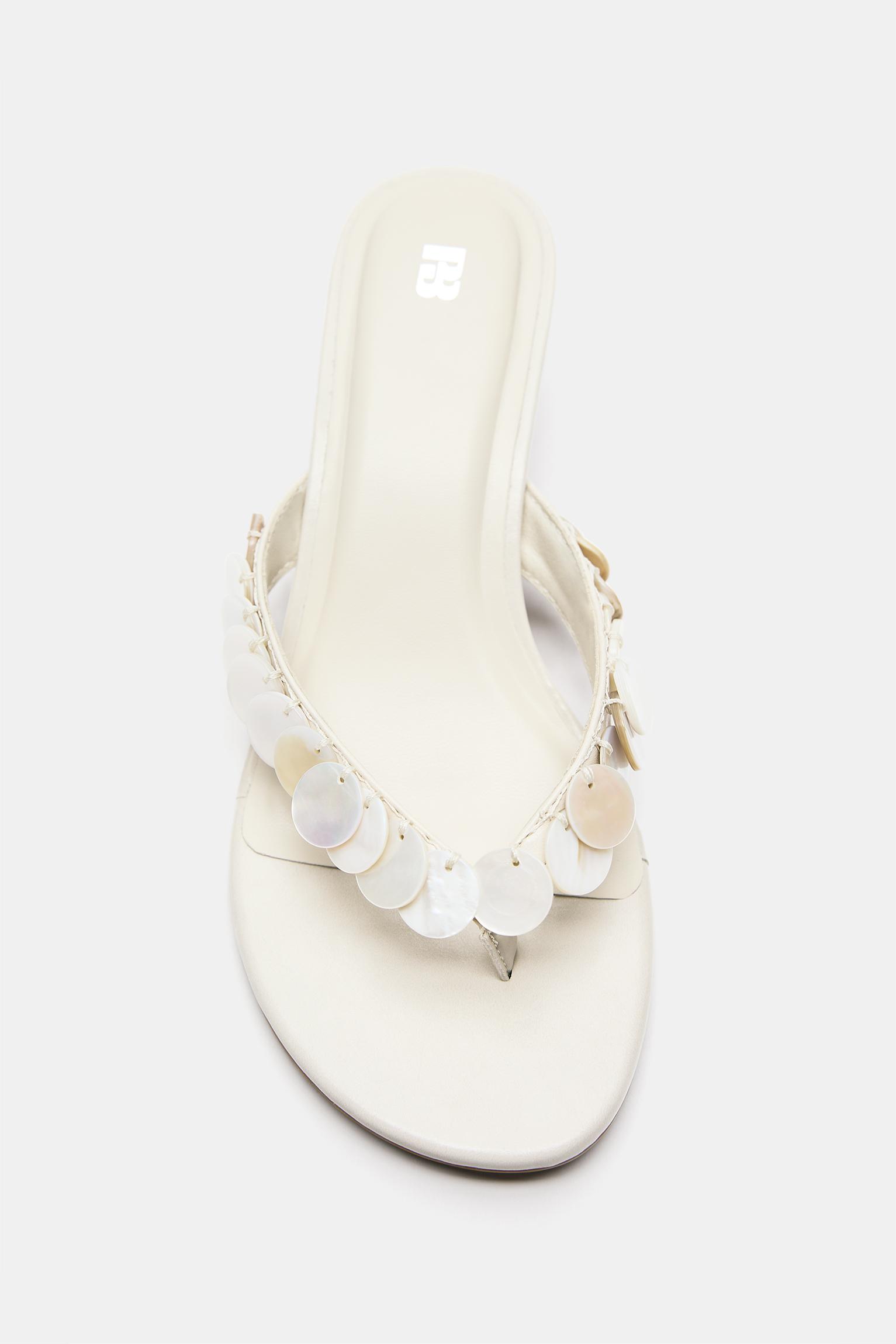 Beaded heeled sandals — Ecru