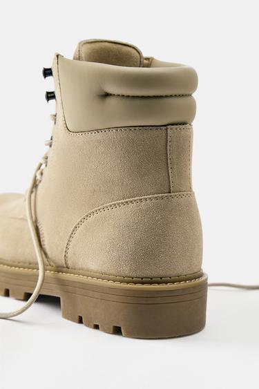Leather lace-up boots — Ecru 4